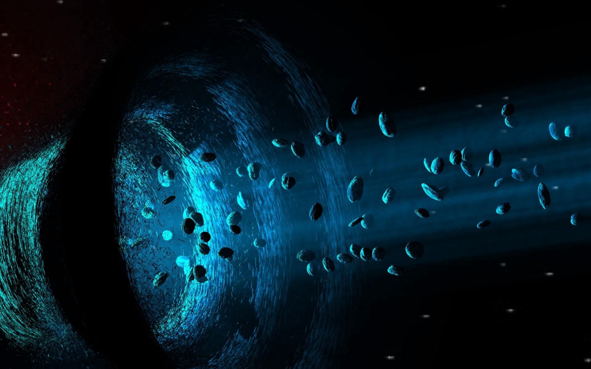asteroids, black hole, universe, shine, light, funnel HD wallpaper
