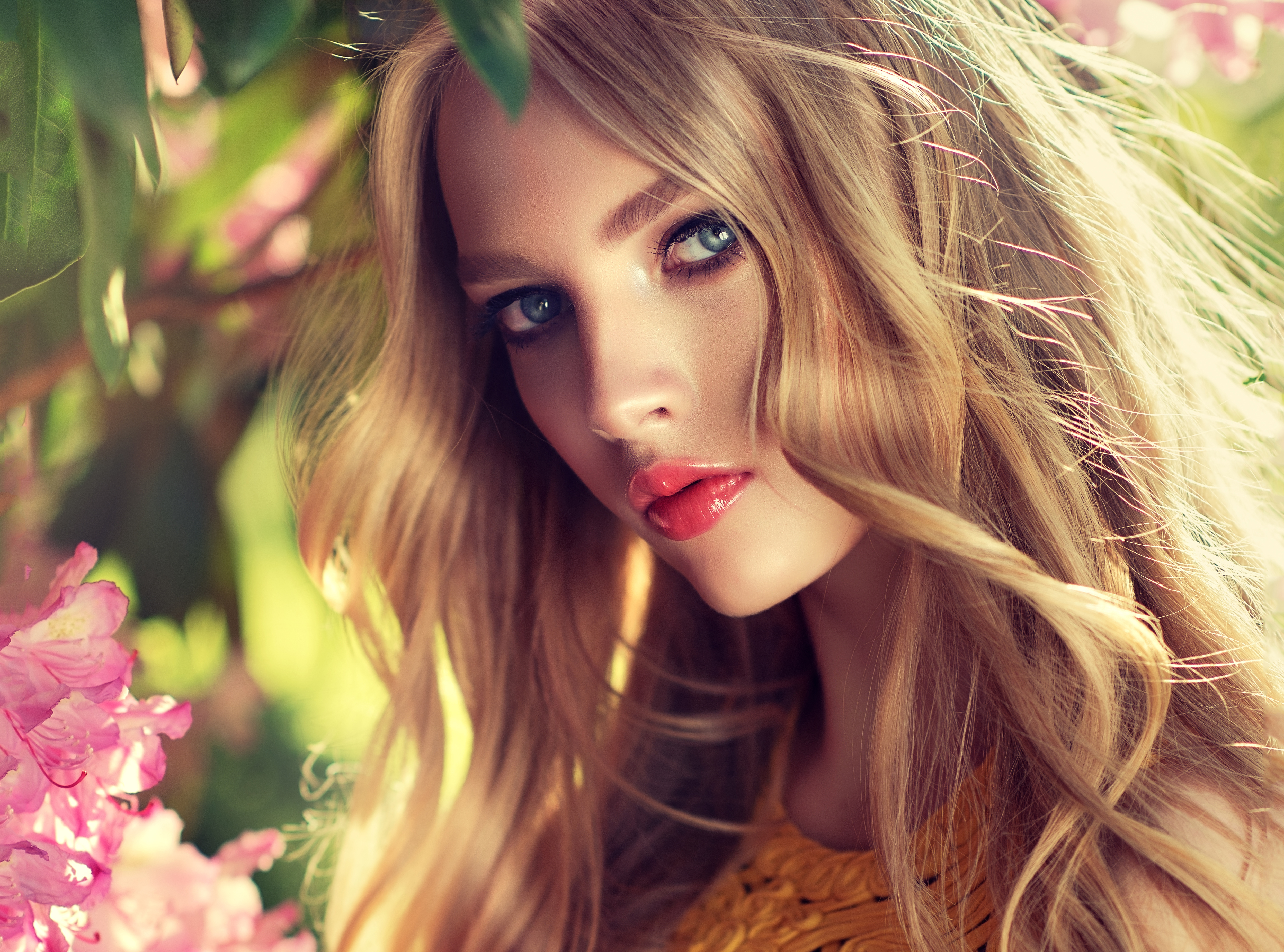 Download mobile wallpaper Blonde, Face, Model, Women, Blue Eyes, Lipstick for free.
