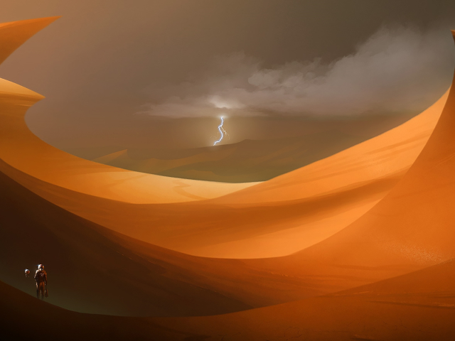 Free download wallpaper Lightning, Desert, Sci Fi, Dune, Astronaut on your PC desktop