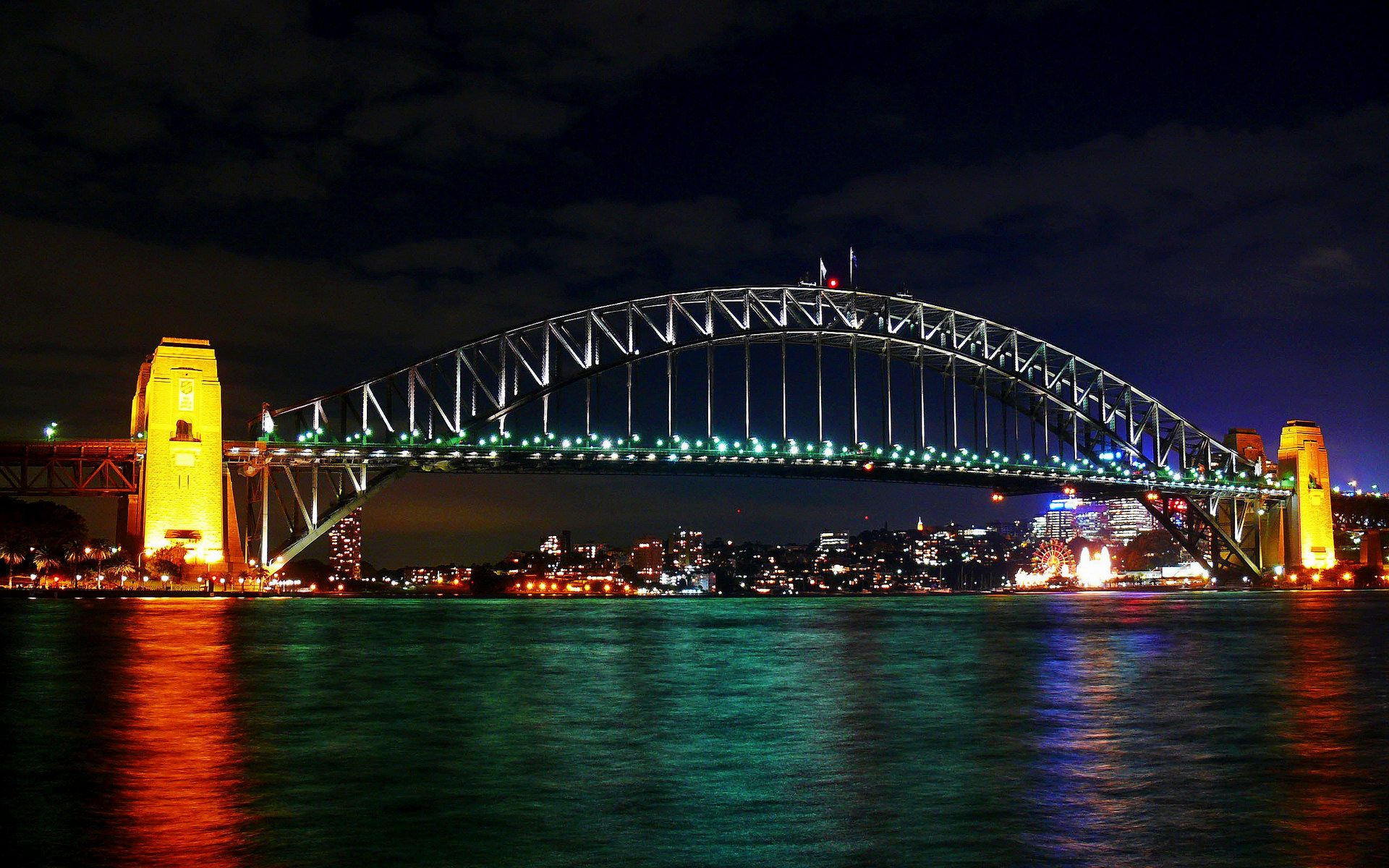 Скачать обои бесплатно Мосты, Ночь, Свет, Мост, Сидней, Австралия, Сделано Человеком, Сиднейский Мост Харбор Бридж картинка на рабочий стол ПК
