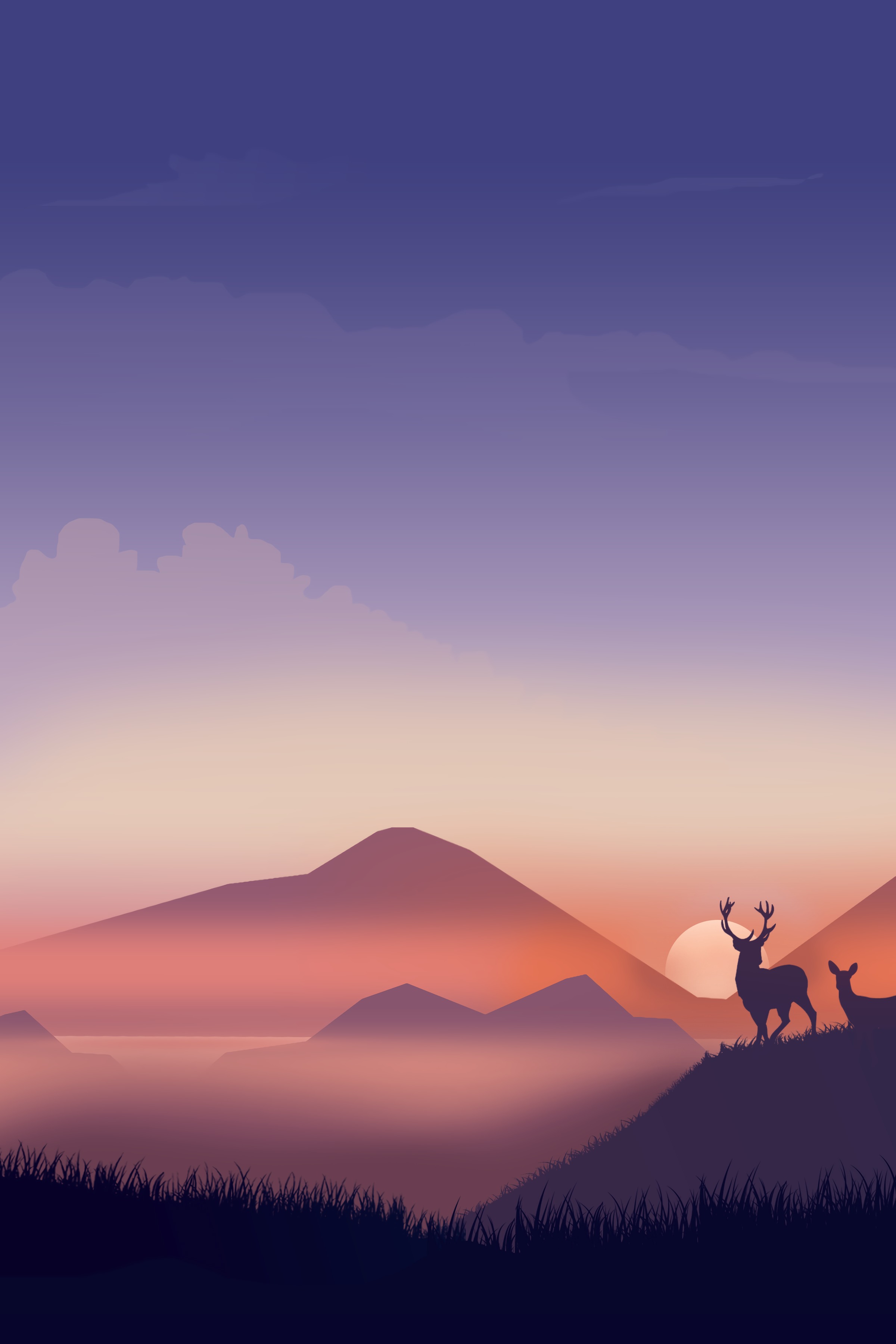 vector, art, silhouettes, wildlife, deers High Definition image