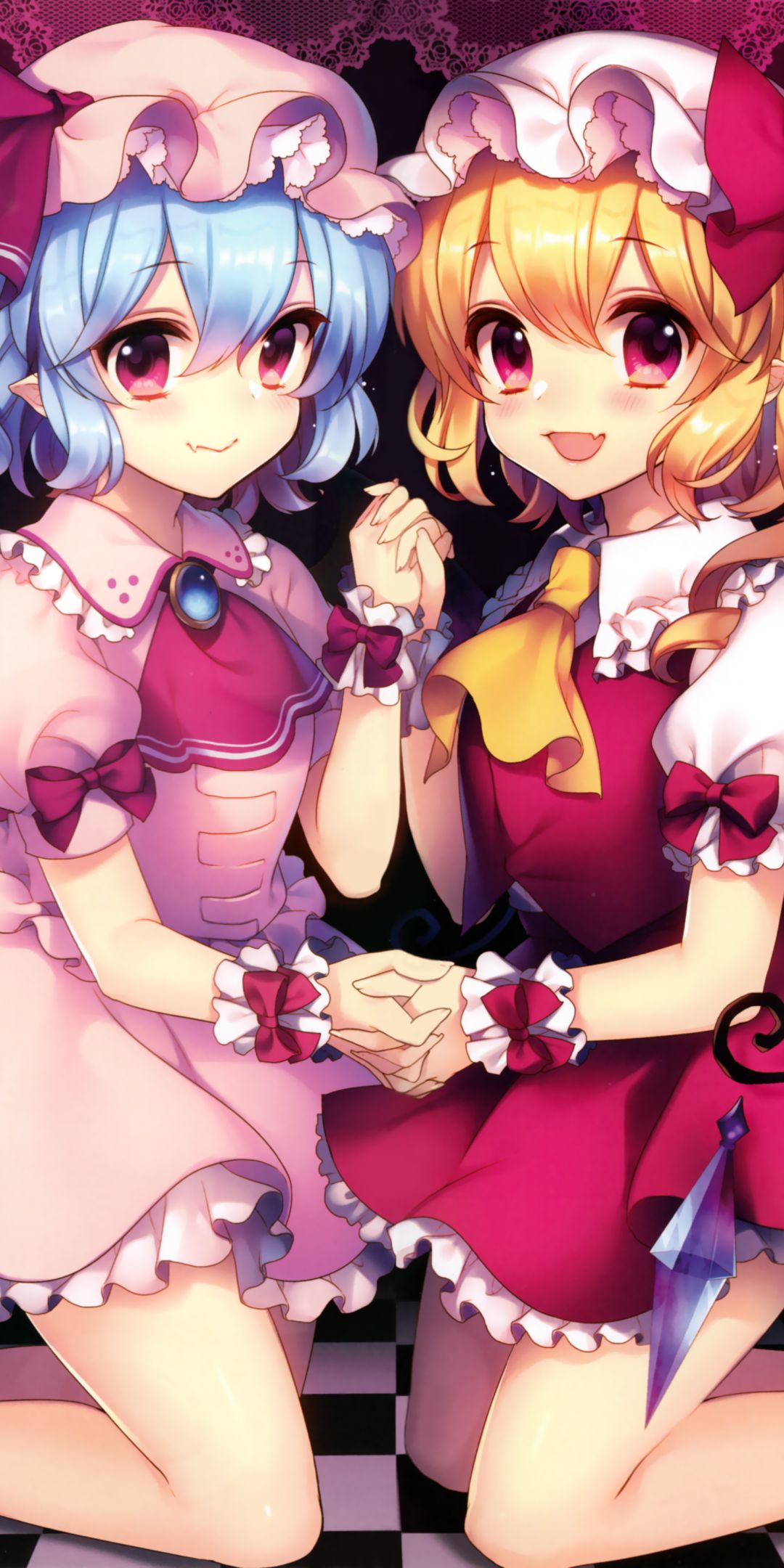 Handy-Wallpaper Blond, Vampir, Blondinen, Blaue Haare, Rote Augen, Animes, Remilia Scharlachrot, Flandre Scarlet, Tuhu, Kurzes Haar kostenlos herunterladen.