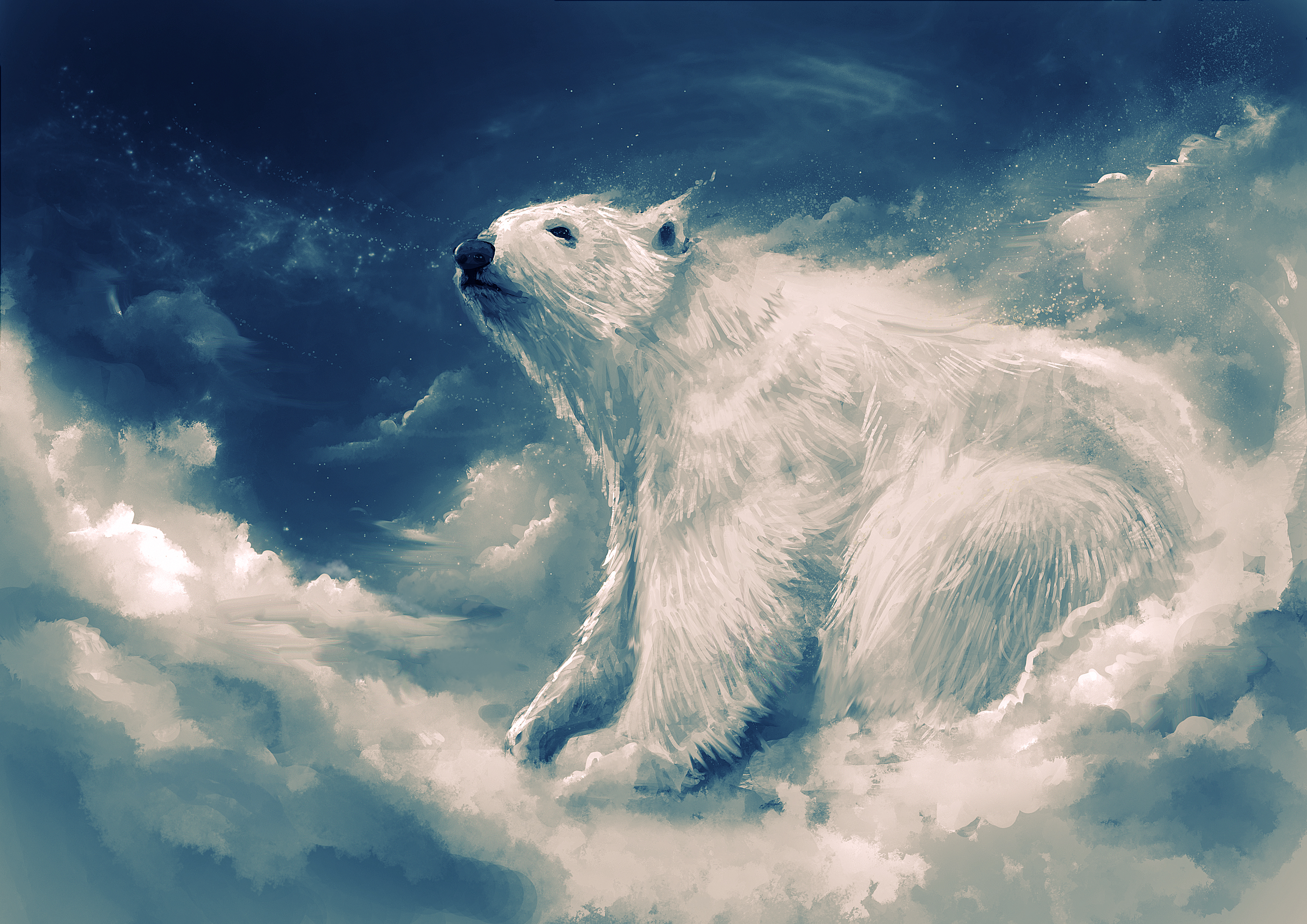 Скачать обои бесплатно Животные, Небо, Облака, Медведи, Полярный Медведь картинка на рабочий стол ПК