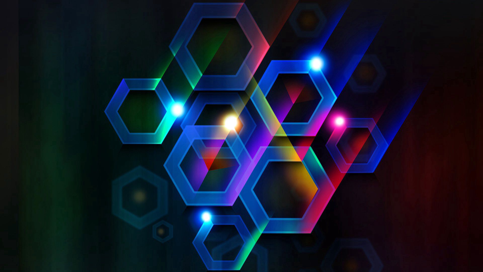color, abstract, beams, rays, lines, volume, cell, hexagon, hexahedron