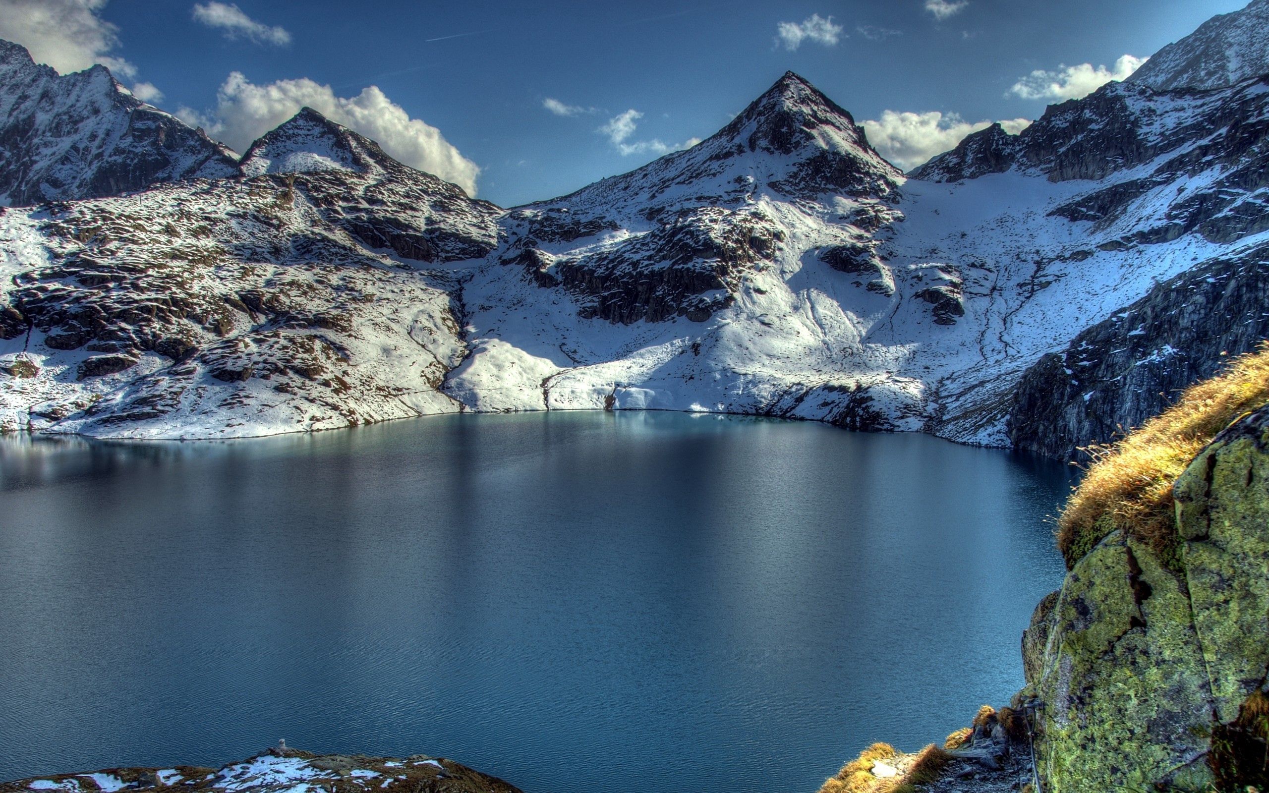 tops, snow, nature, mountains, vertex, lake Phone Background