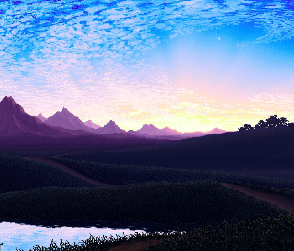 Laden Sie das Landschaft, Himmel, Künstlerisch, Pixel Kunst-Bild kostenlos auf Ihren PC-Desktop herunter