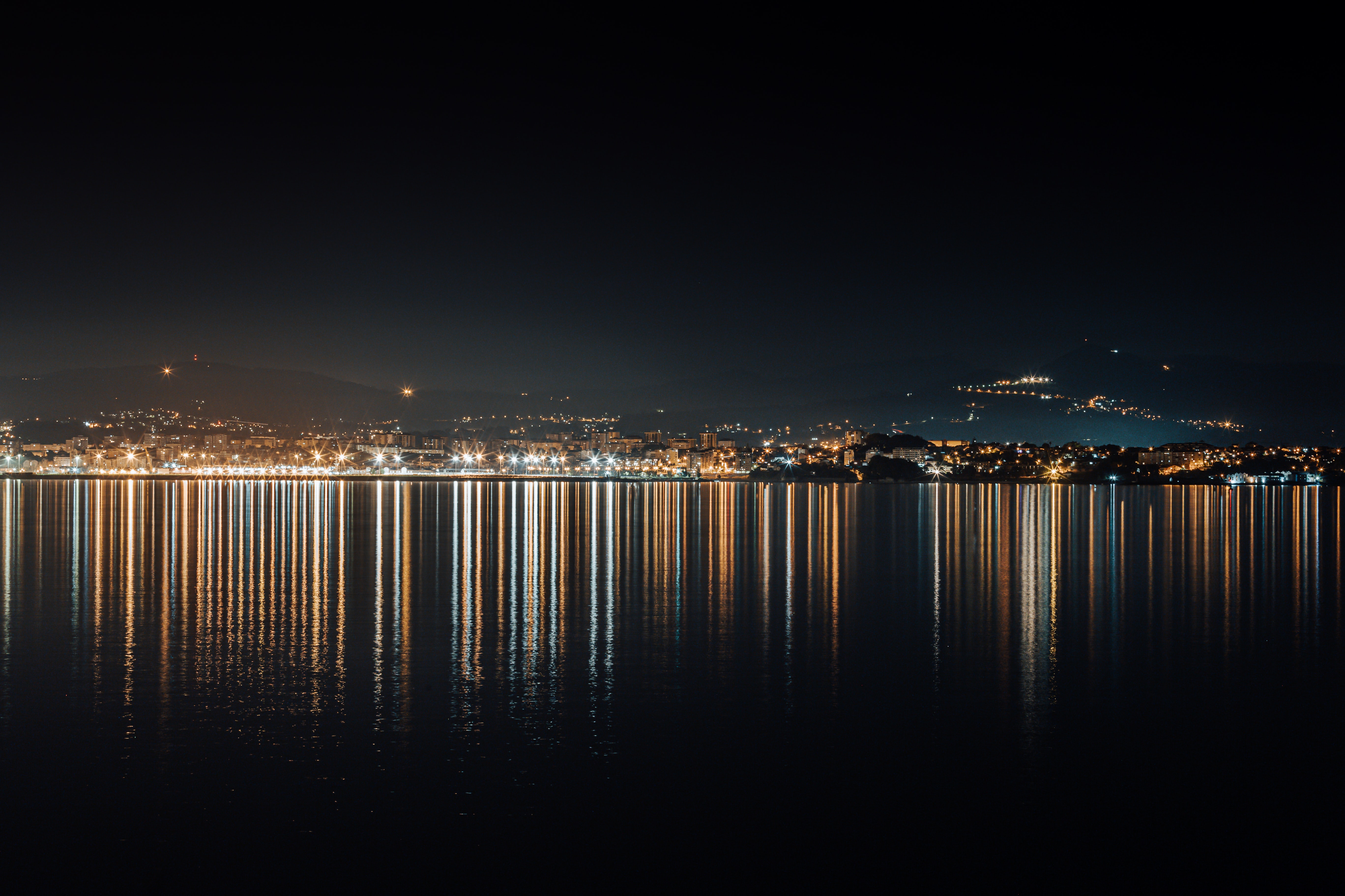 Download mobile wallpaper Reflection, Lights, Cities, Building, Night City, Water for free.