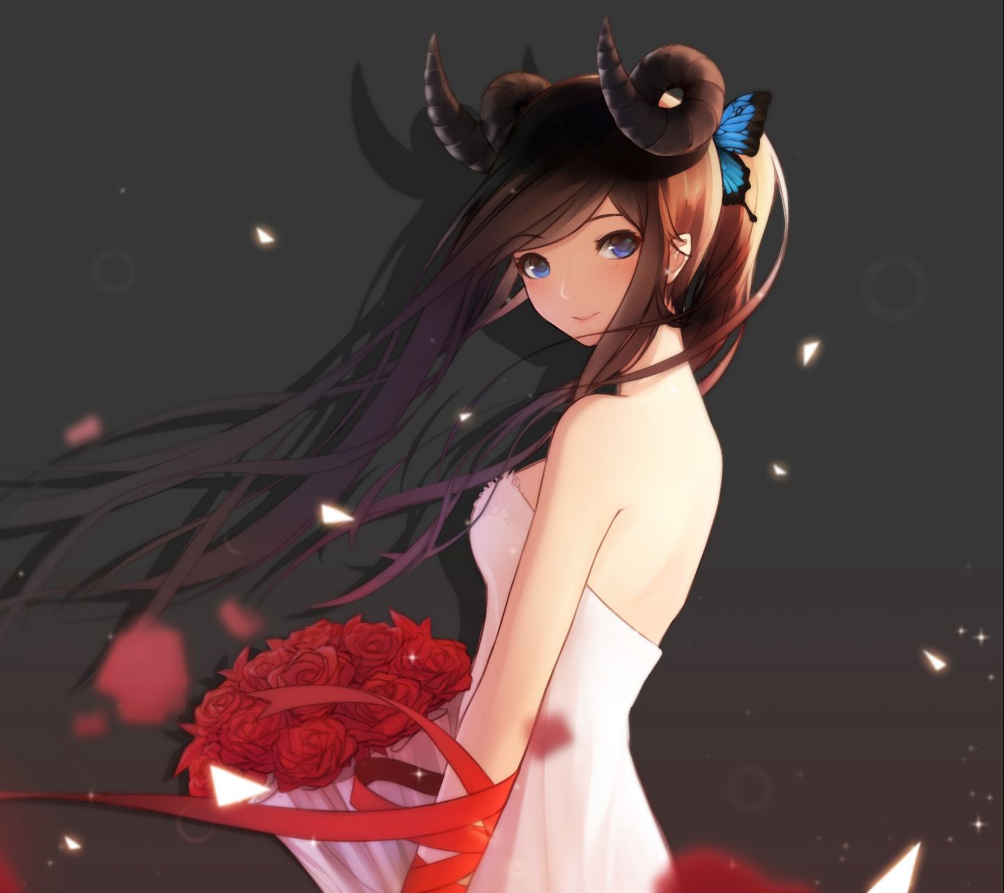 Laden Sie das Rose, Kleid, Hörner, Original, Animes-Bild kostenlos auf Ihren PC-Desktop herunter