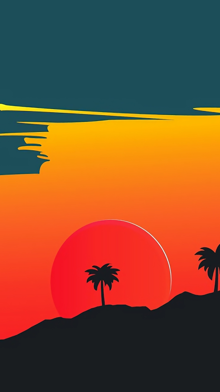 Download mobile wallpaper Sunset, Artistic, Palm Tree for free.