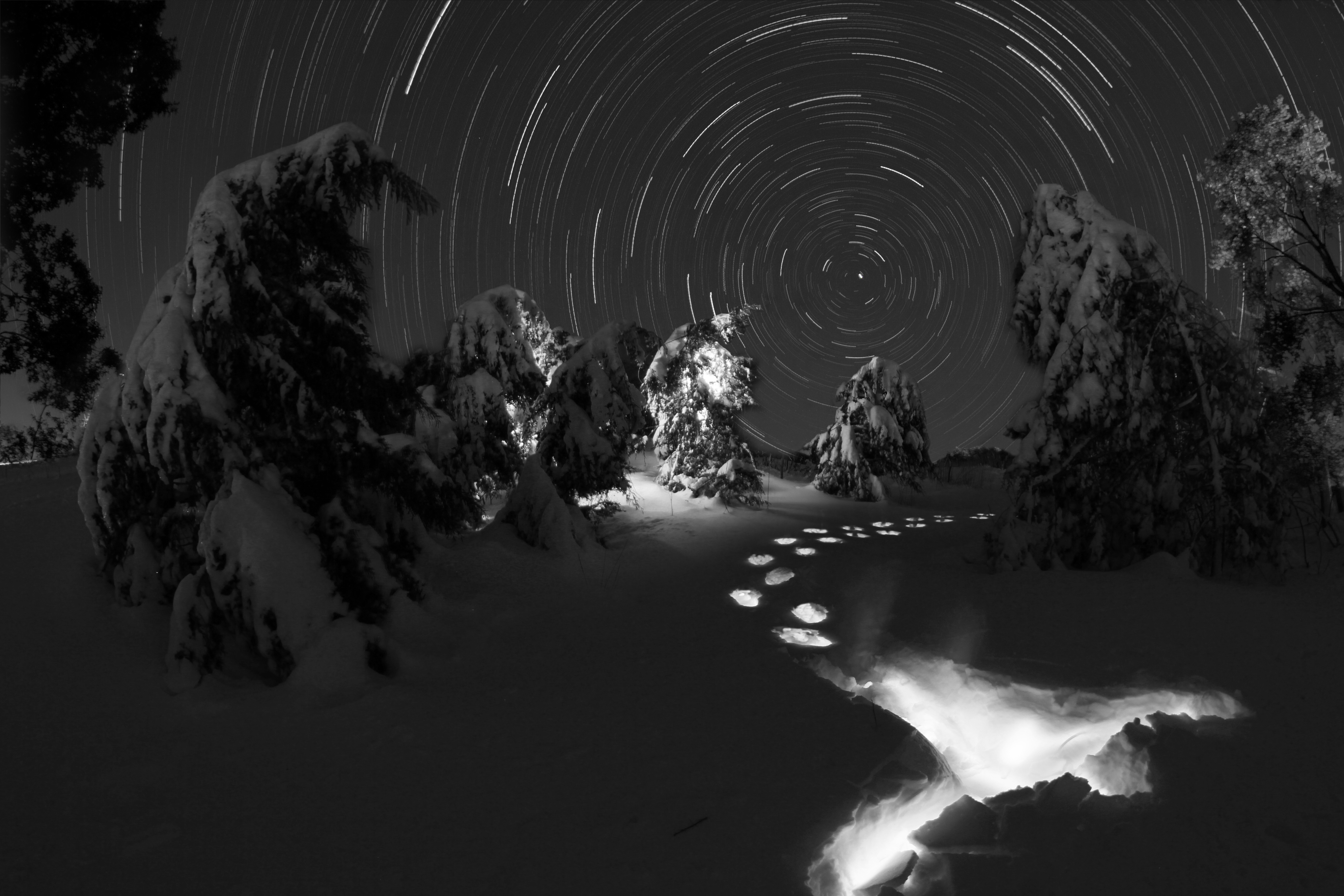Free download wallpaper Winter, Night, Earth, Star Trail on your PC desktop