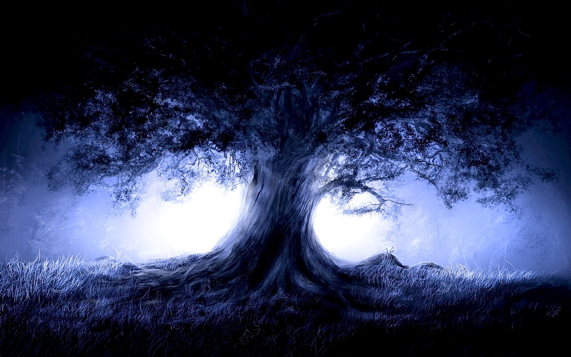 Free download wallpaper Nature, Dark, Light, Tree, Fog, Painting, Artistic on your PC desktop