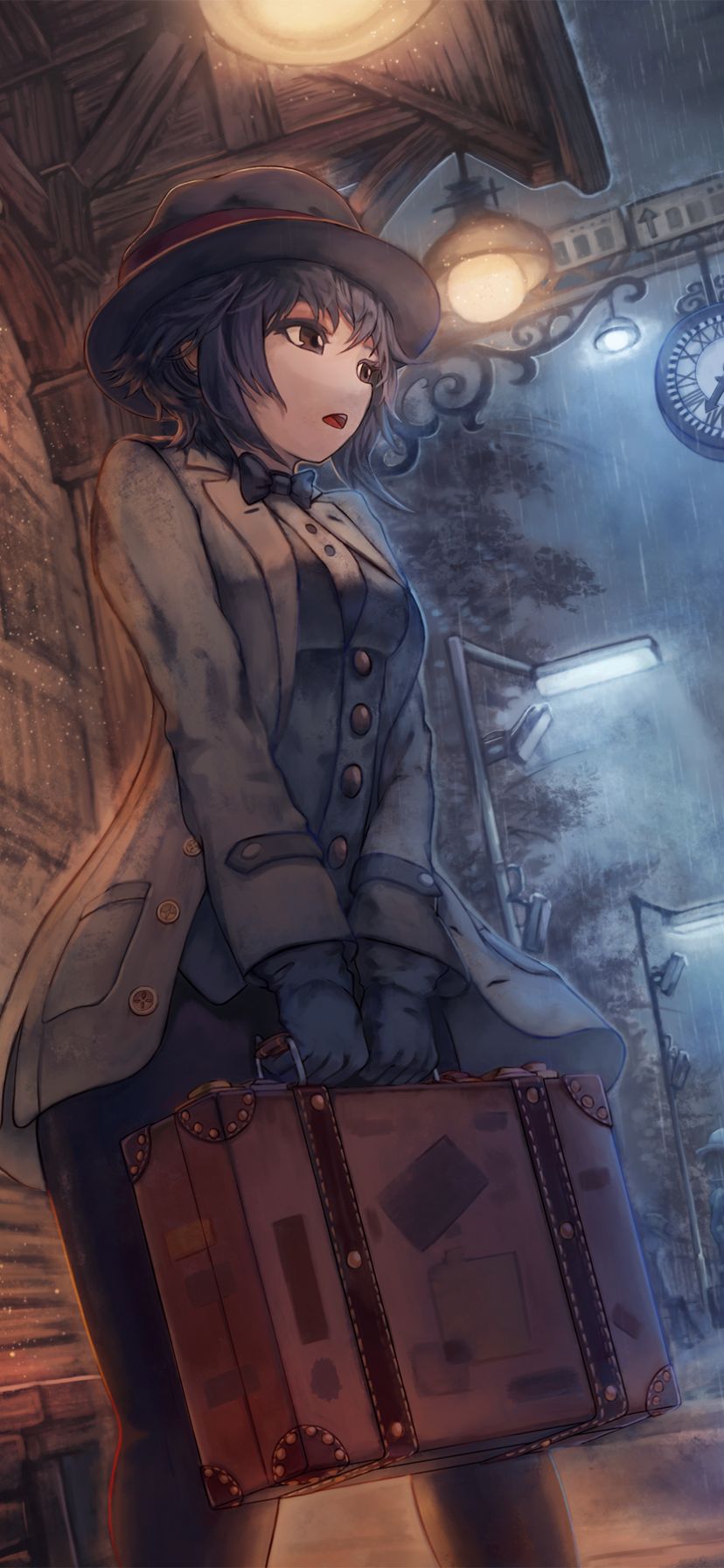 Download mobile wallpaper Anime, Hat, Train Station for free.