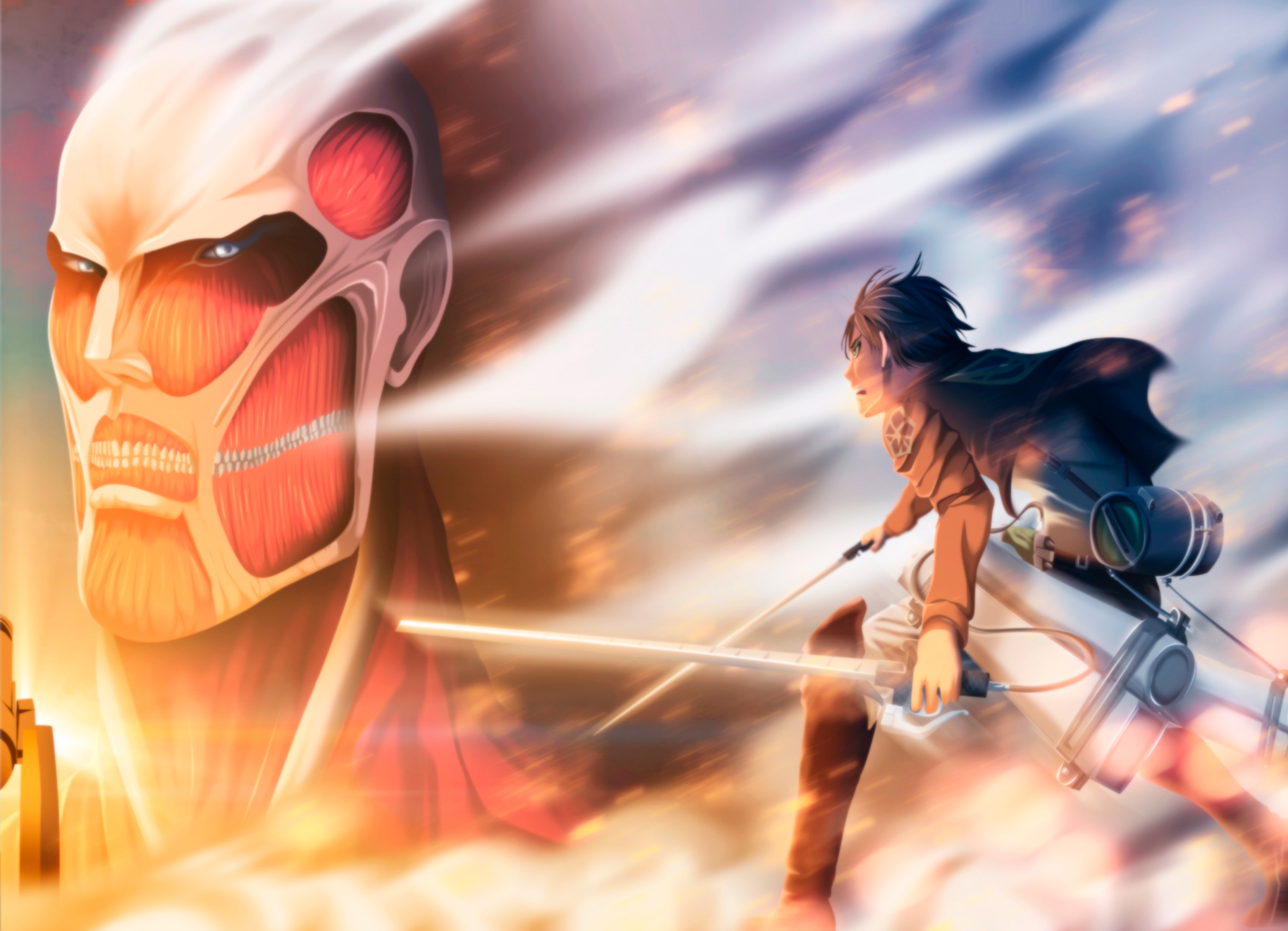 Laden Sie das Animes, Eren Jäger, Attack On Titan, Kolossaler Titan-Bild kostenlos auf Ihren PC-Desktop herunter