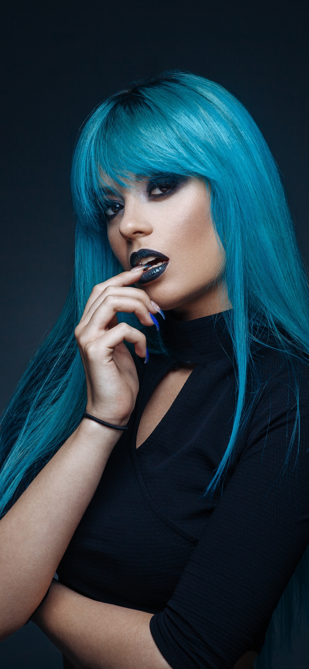 Download mobile wallpaper Model, Women, Blue Hair, Lipstick for free.