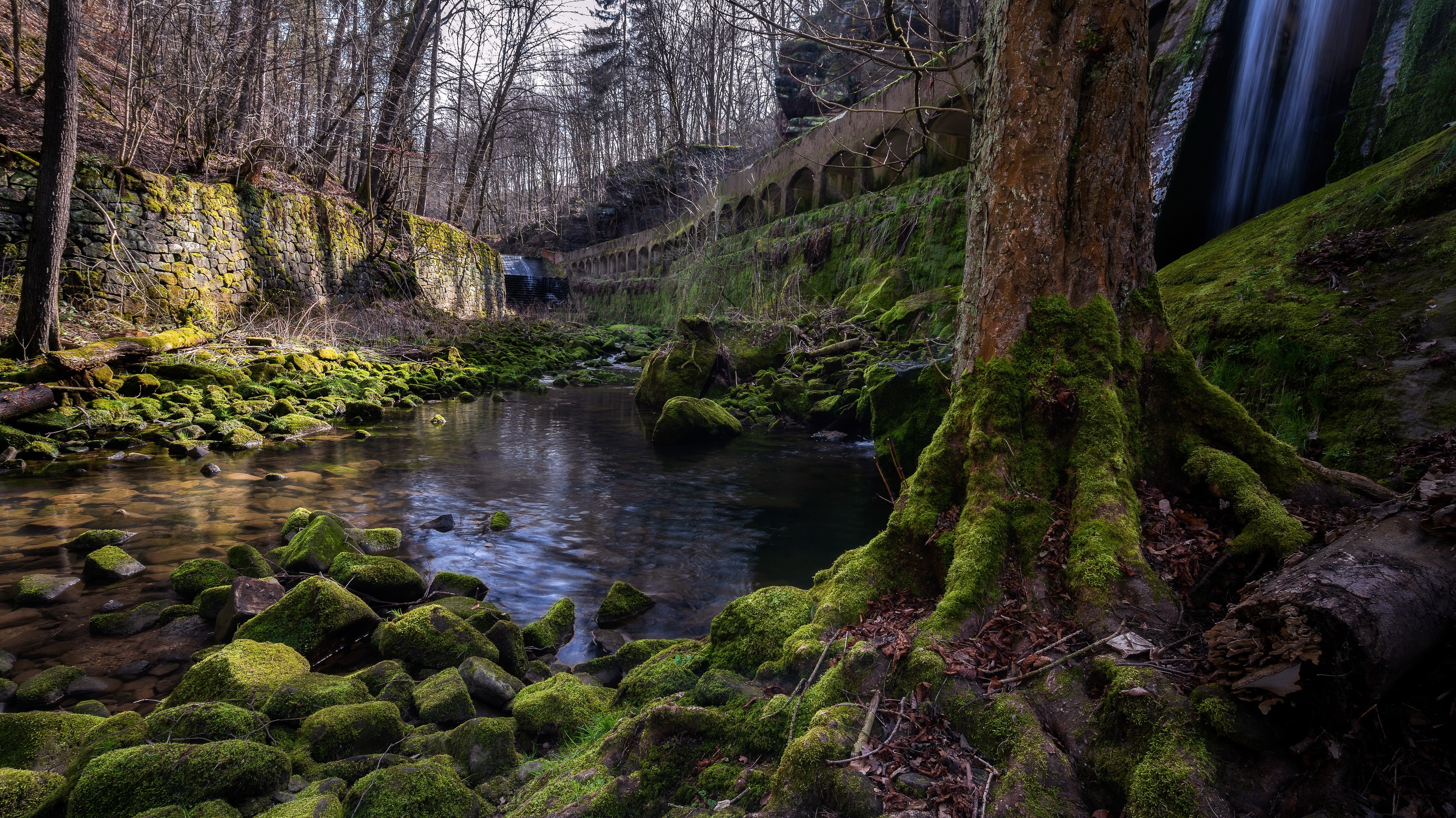 Free download wallpaper Landscape, Nature, Tree, Stone, Moss, Stream, Photography on your PC desktop