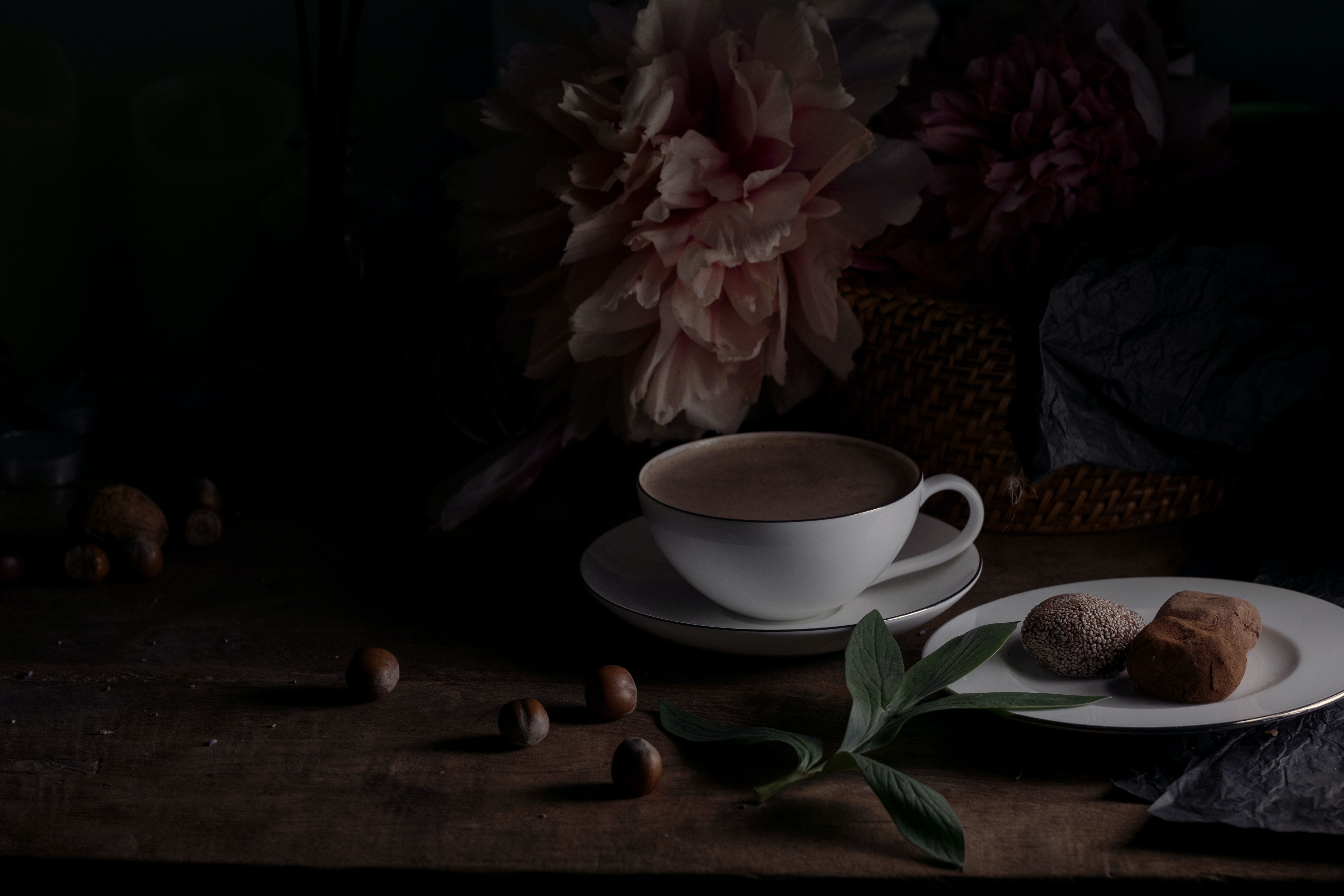 coffee, still life, miscellanea, miscellaneous, cup, drink, beverage, pion, peony