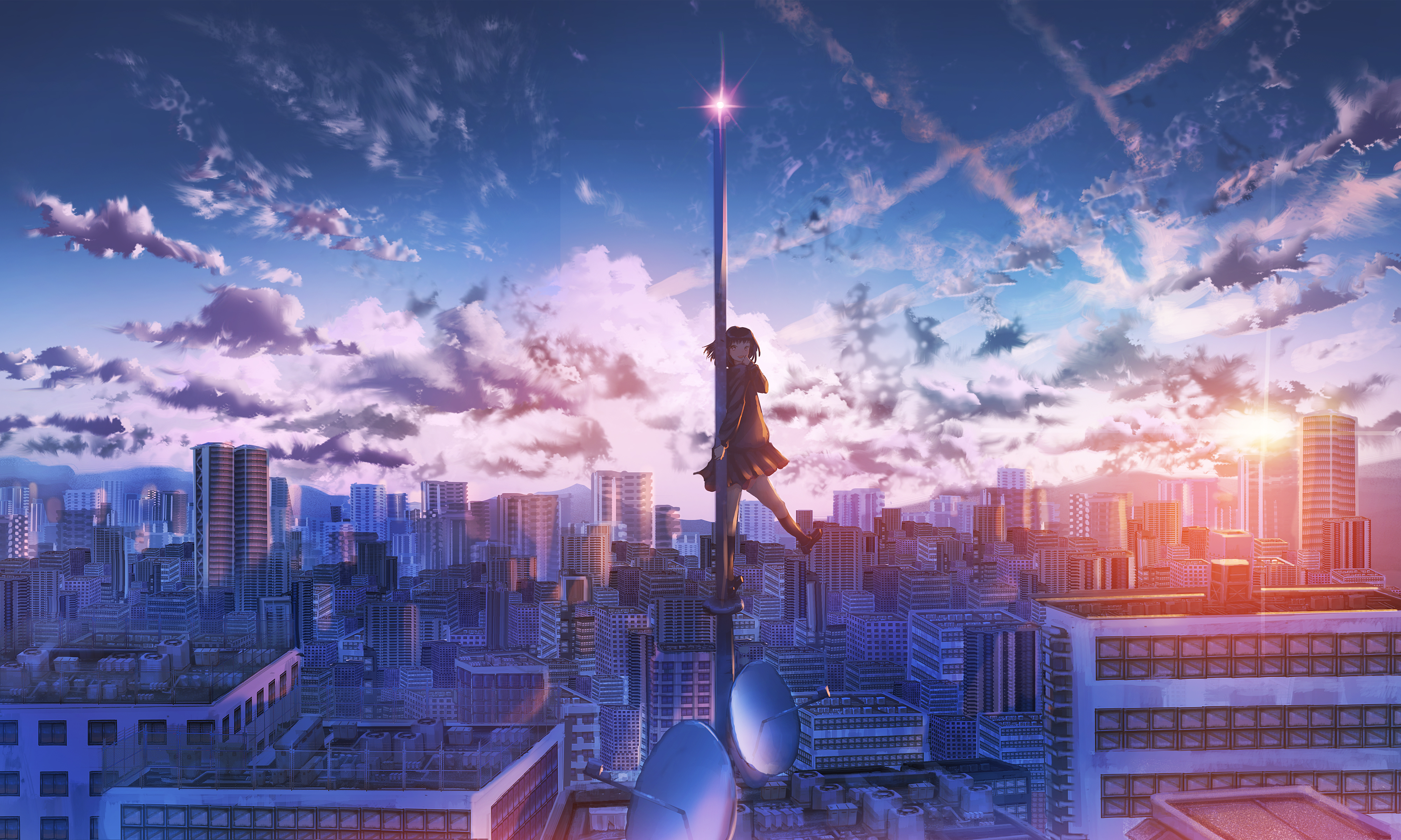 Download mobile wallpaper Anime, Sky, City for free.
