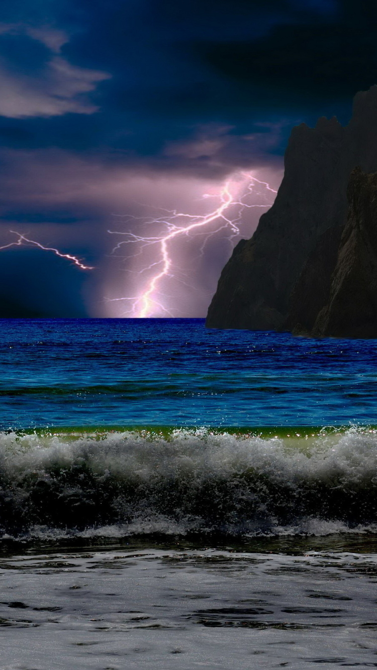 Download mobile wallpaper Sea, Lightning, Photography for free.