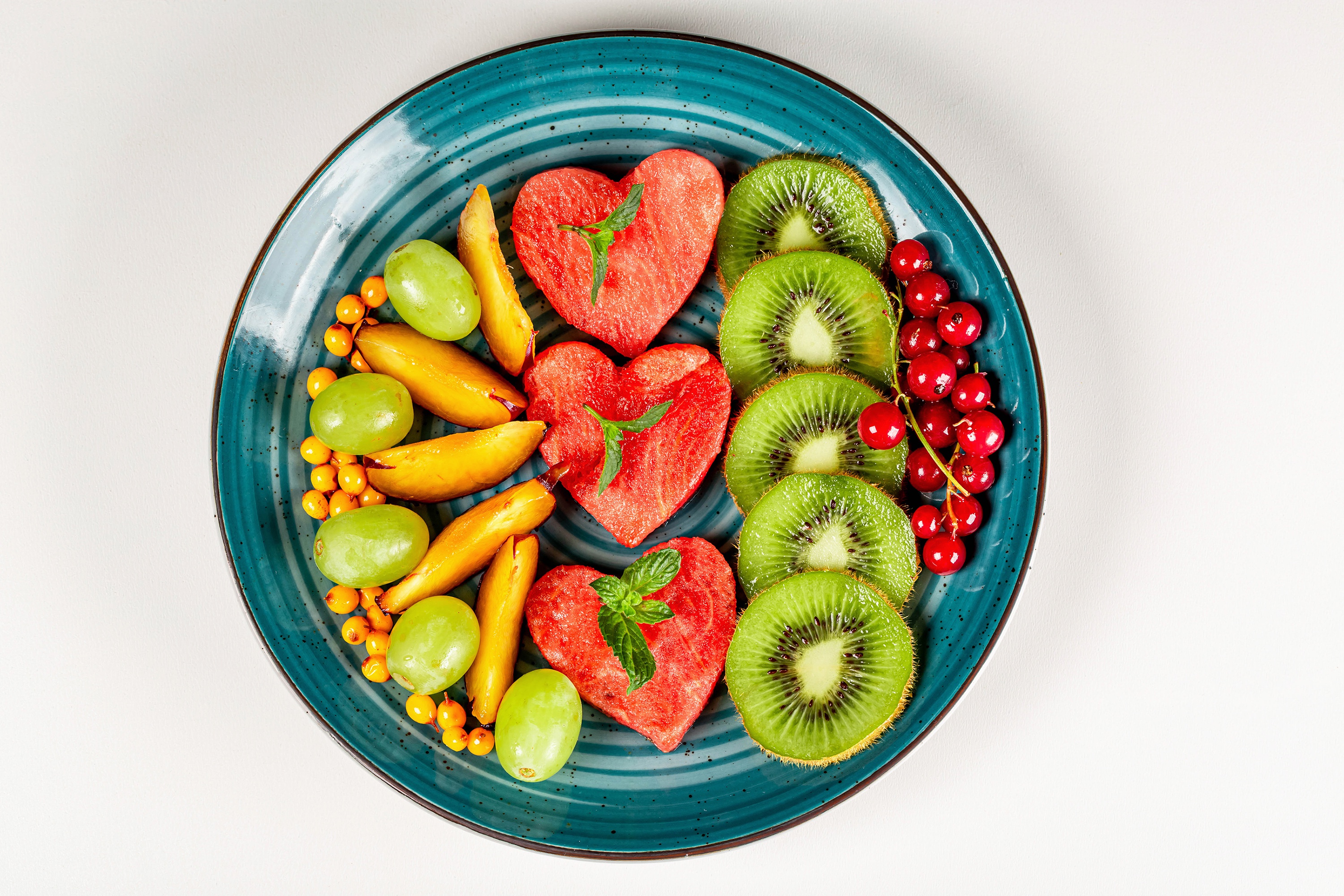 Handy-Wallpaper Kiwi, Frucht, Wassermelone, Pfirsich, Nahrungsmittel, Früchte, Johannisbeeren kostenlos herunterladen.