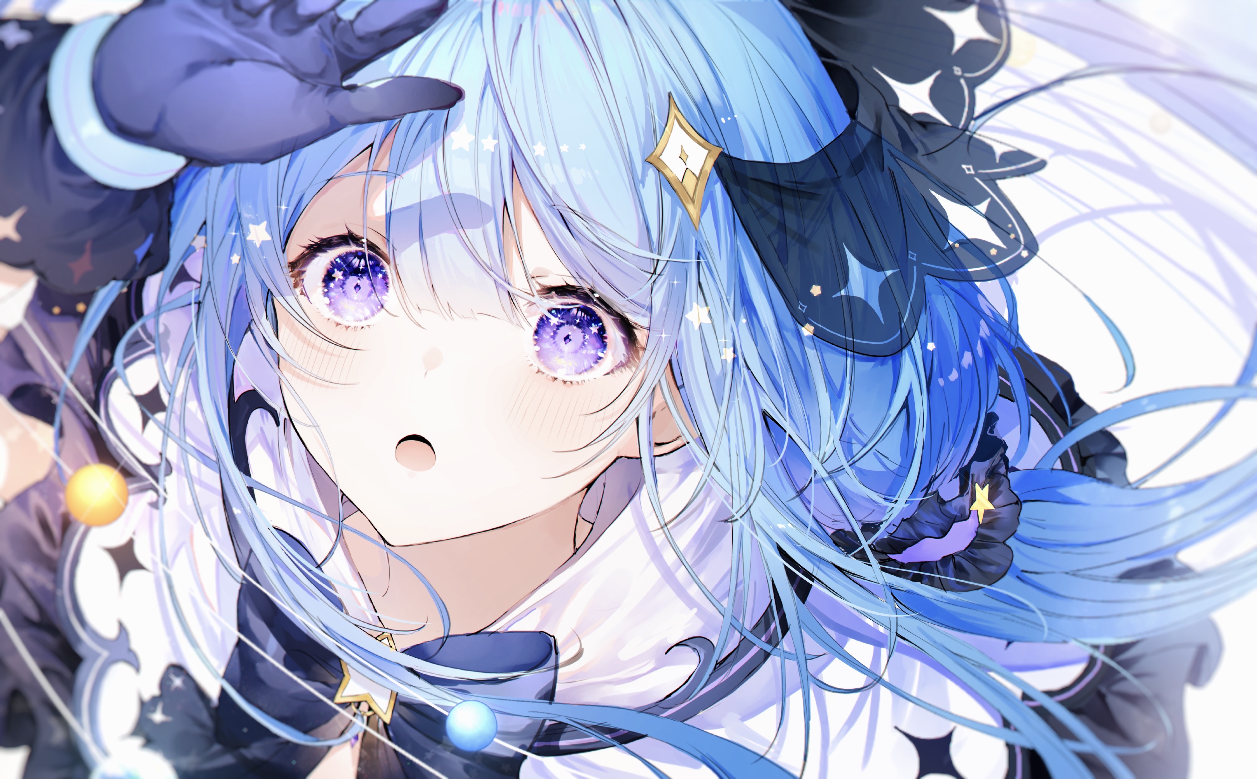 Download mobile wallpaper Anime, Girl, Blue Hair, Purple Eyes for free.