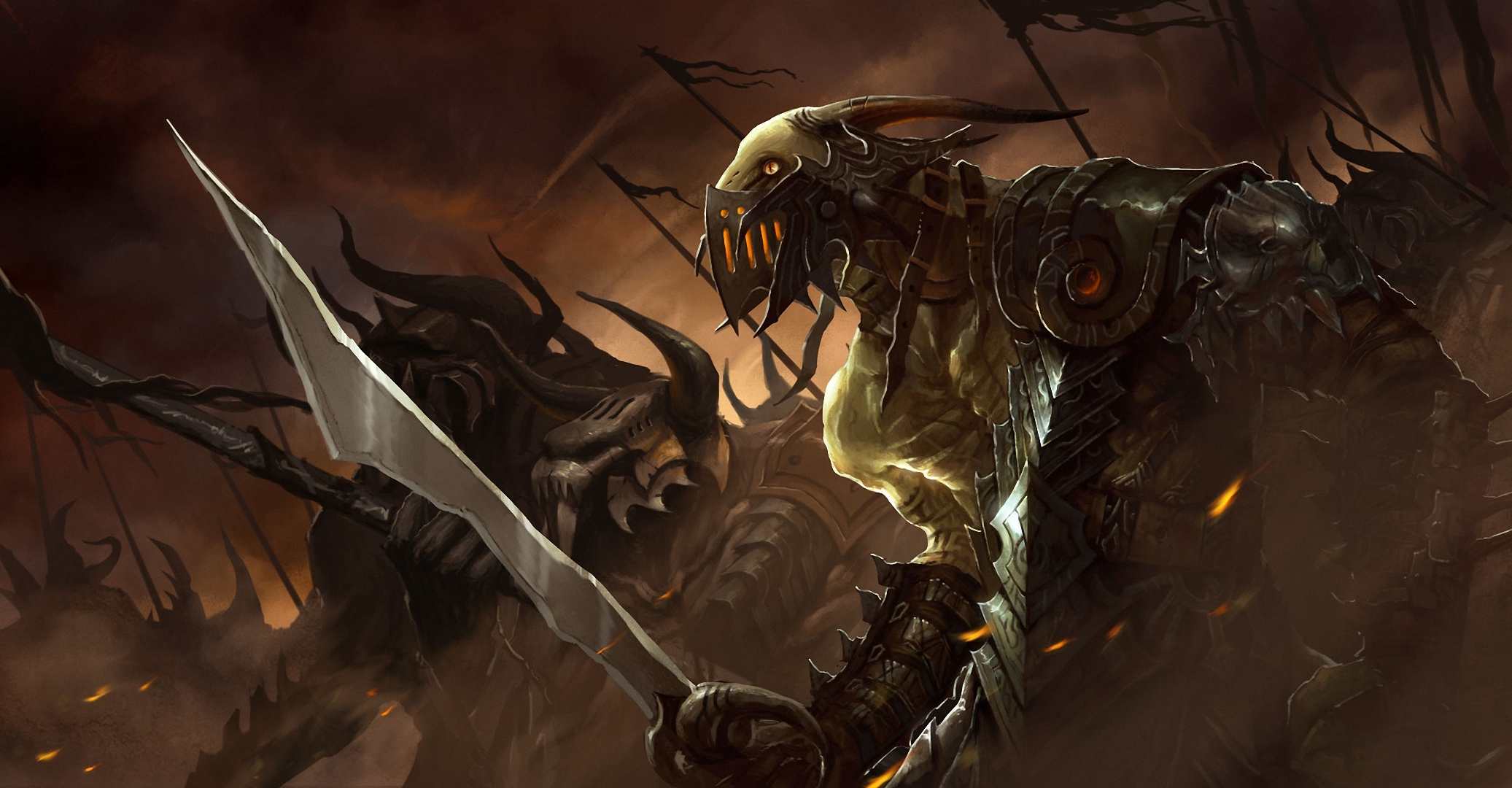 Download mobile wallpaper Dark, Warrior, Creature, Sword for free.