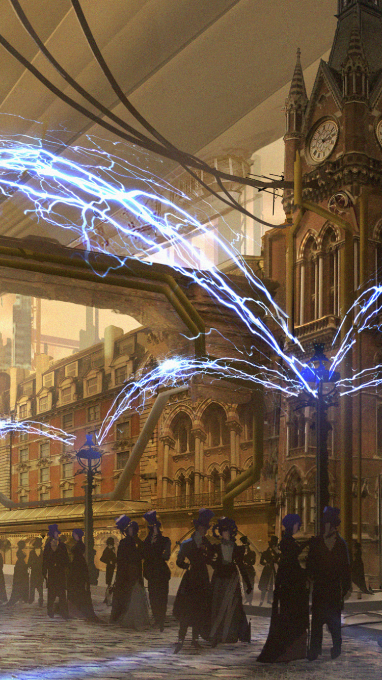 Download mobile wallpaper People, London, Big Ben, Sci Fi, Electricity, Steampunk for free.