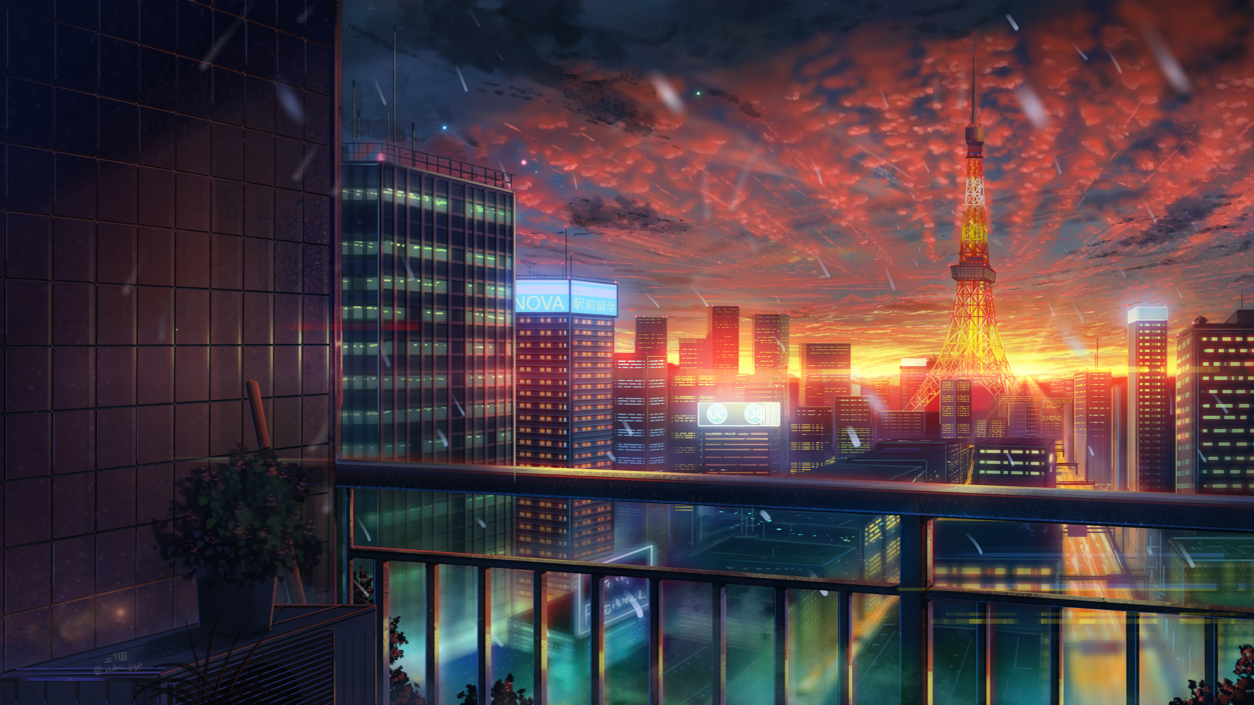 Download mobile wallpaper Anime, Sky, City for free.