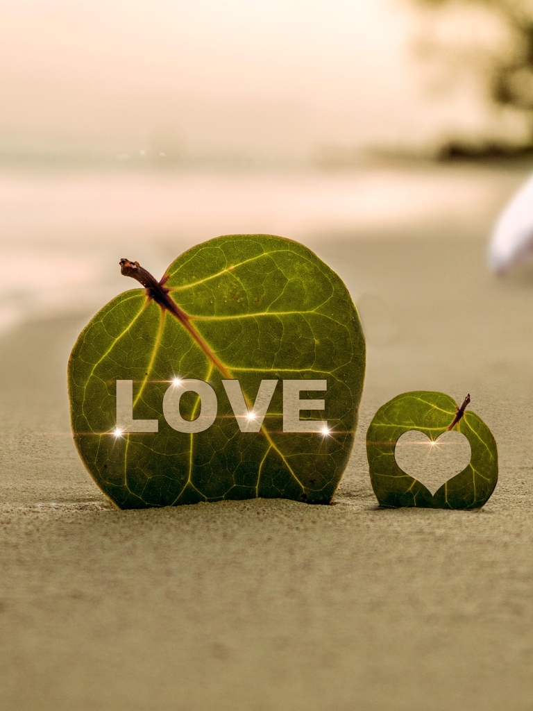 無料モバイル壁紙葉, ビーチ, 芸術的, 愛する, 砂, ロマンチック, 心臓をダウンロードします。
