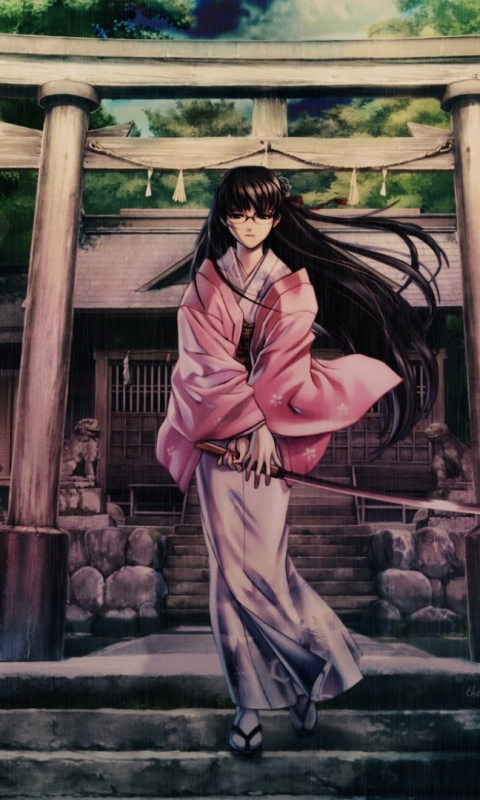 Handy-Wallpaper Regen, Kimono, Torii, Katana, Animes, Black Lagoon kostenlos herunterladen.