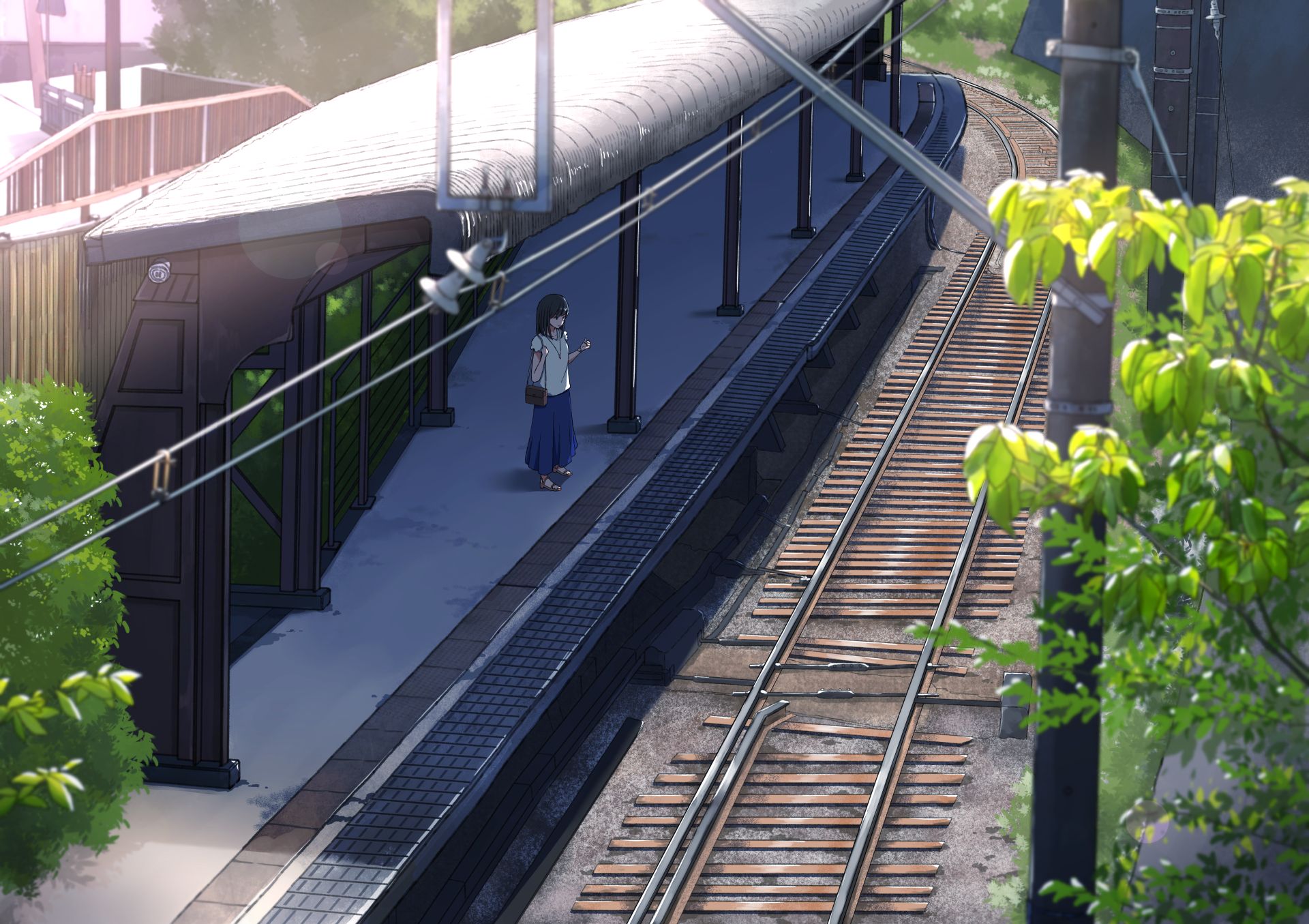 973041 скачать обои аниме, железнодорожный вокзал - заставки и картинки бесплатно