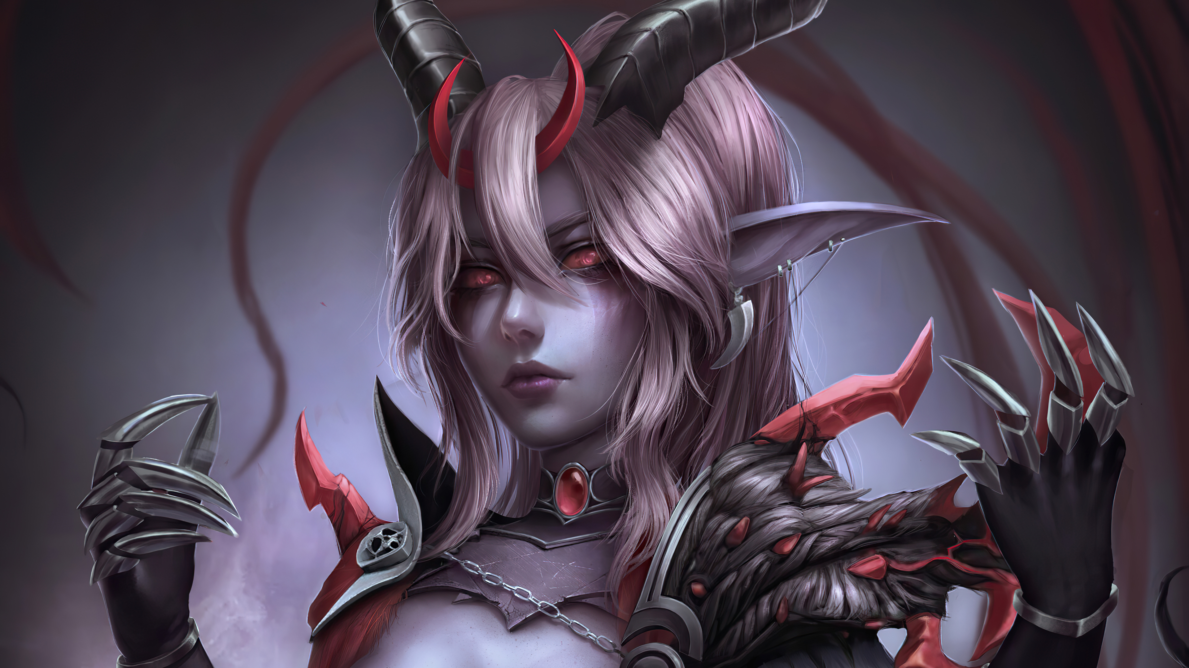 Free download wallpaper Fantasy, Blonde, Horns, Demon, Red Eyes, Pointed Ears on your PC desktop