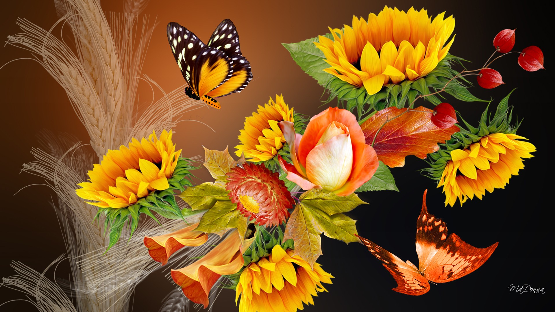 Descarga gratis la imagen Otoño, Flor, Mariposa, Artístico, Flor Amarilla en el escritorio de tu PC
