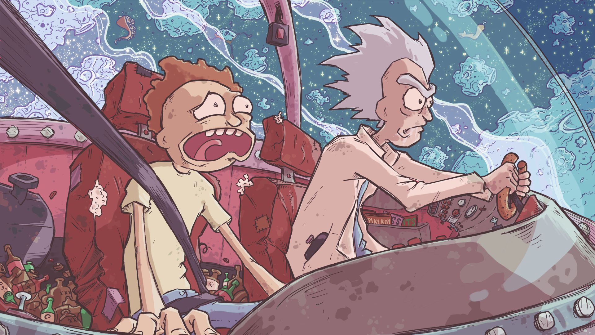 rick and morty, space, space cruiser (rick and morty), tv show, morty smith, rick sanchez, ship