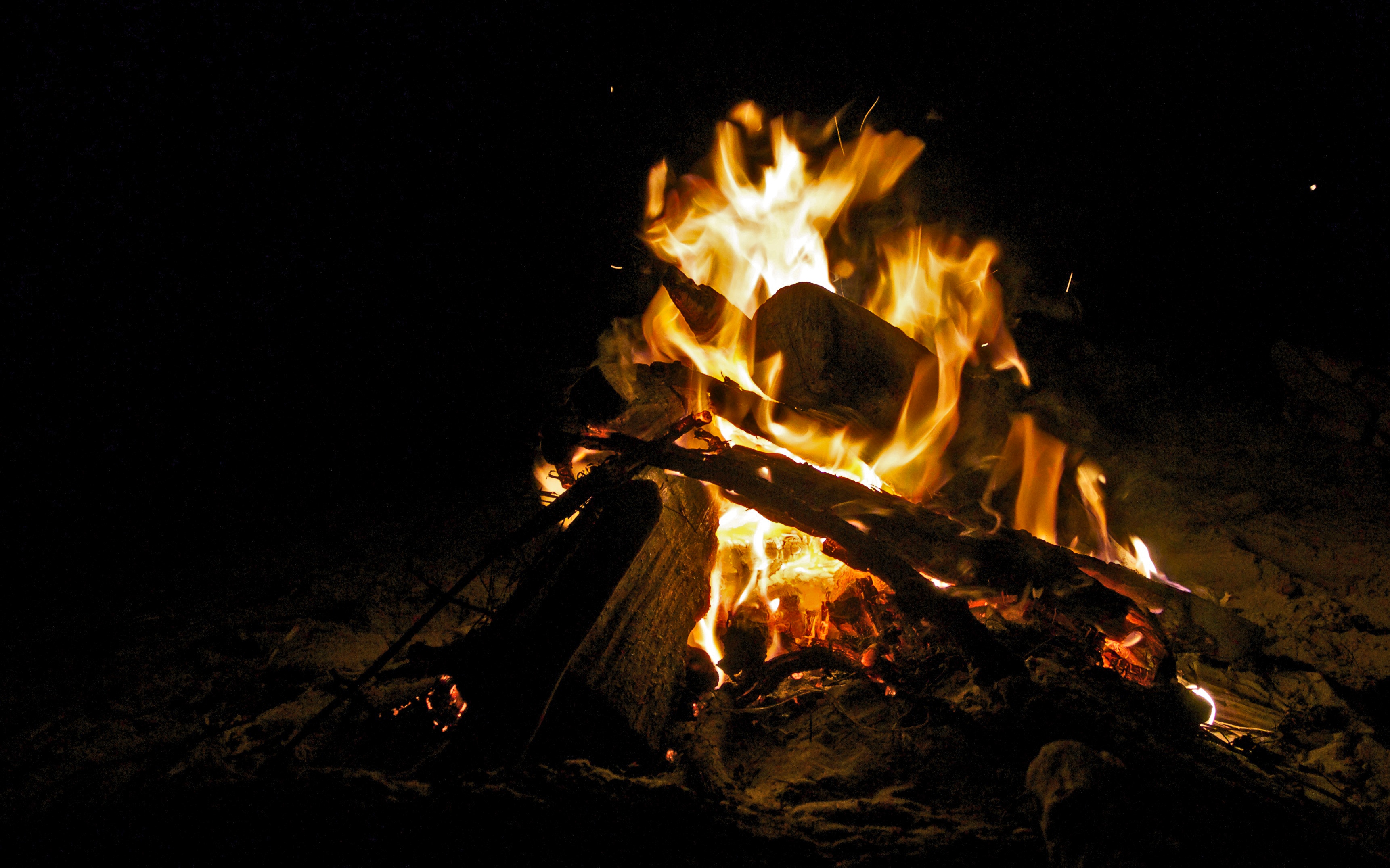 firewood, fire, bonfire, dark, flame