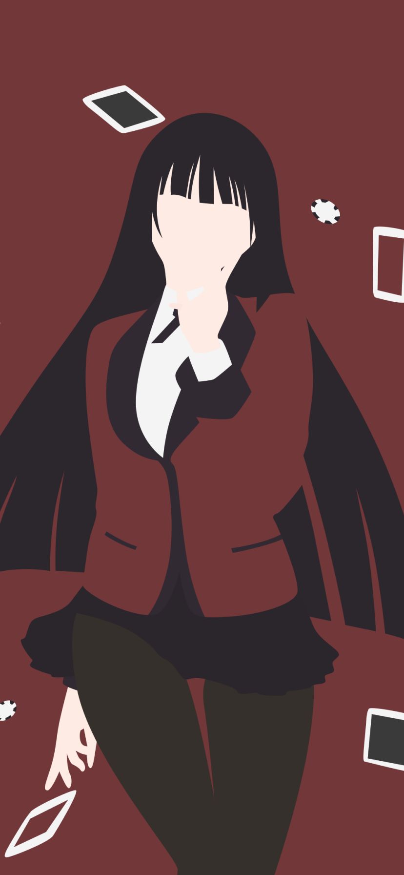 Download mobile wallpaper Anime, Skirt, Black Hair, Long Hair, Minimalist, Yumeko Jabami, Kakegurui for free.