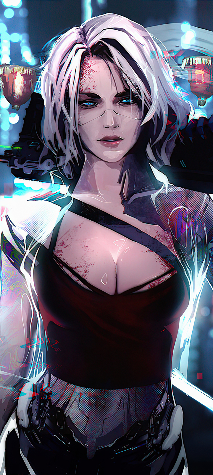 Download mobile wallpaper Sci Fi, Cyborg, Futuristic, Women Warrior, White Hair, Woman Warrior for free.