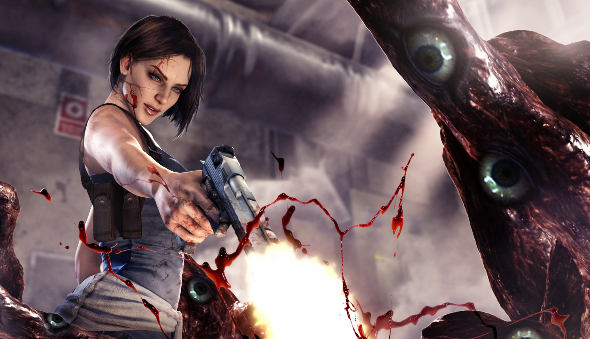 Handy-Wallpaper Resident Evil, Blut, Monster, Computerspiele, Pistole, Jill Valentine, Resident Evil 3: Nemesis kostenlos herunterladen.