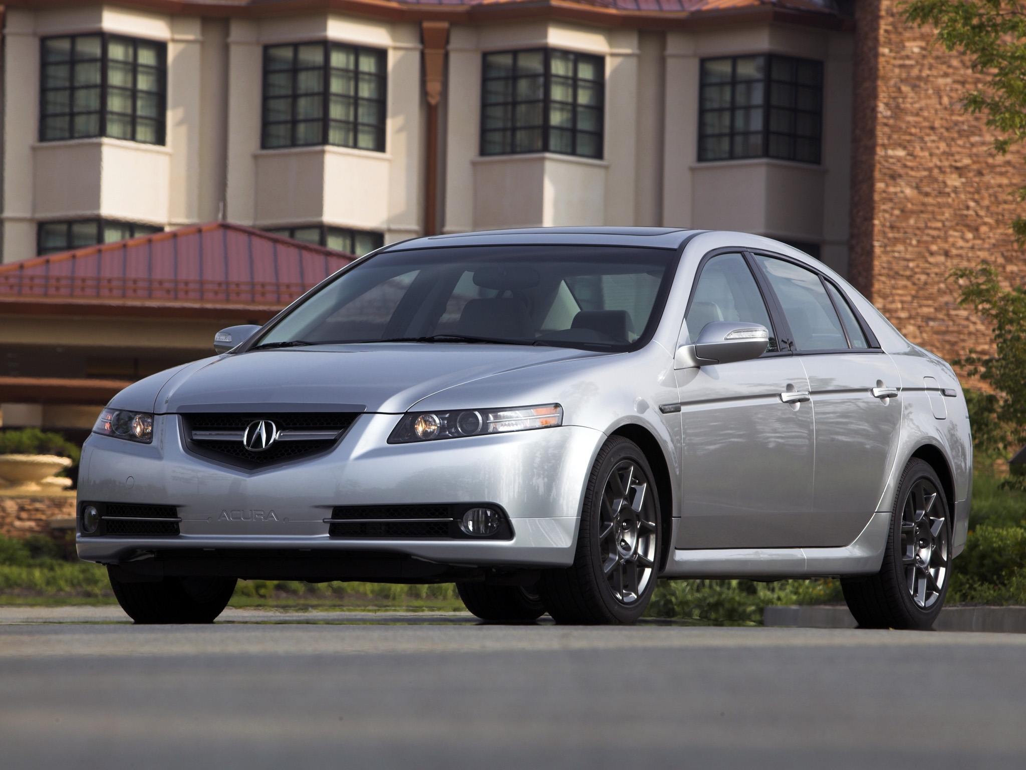 front view, auto, grass, acura, cars, building, style, tl, 2007, silver metallic High Definition image