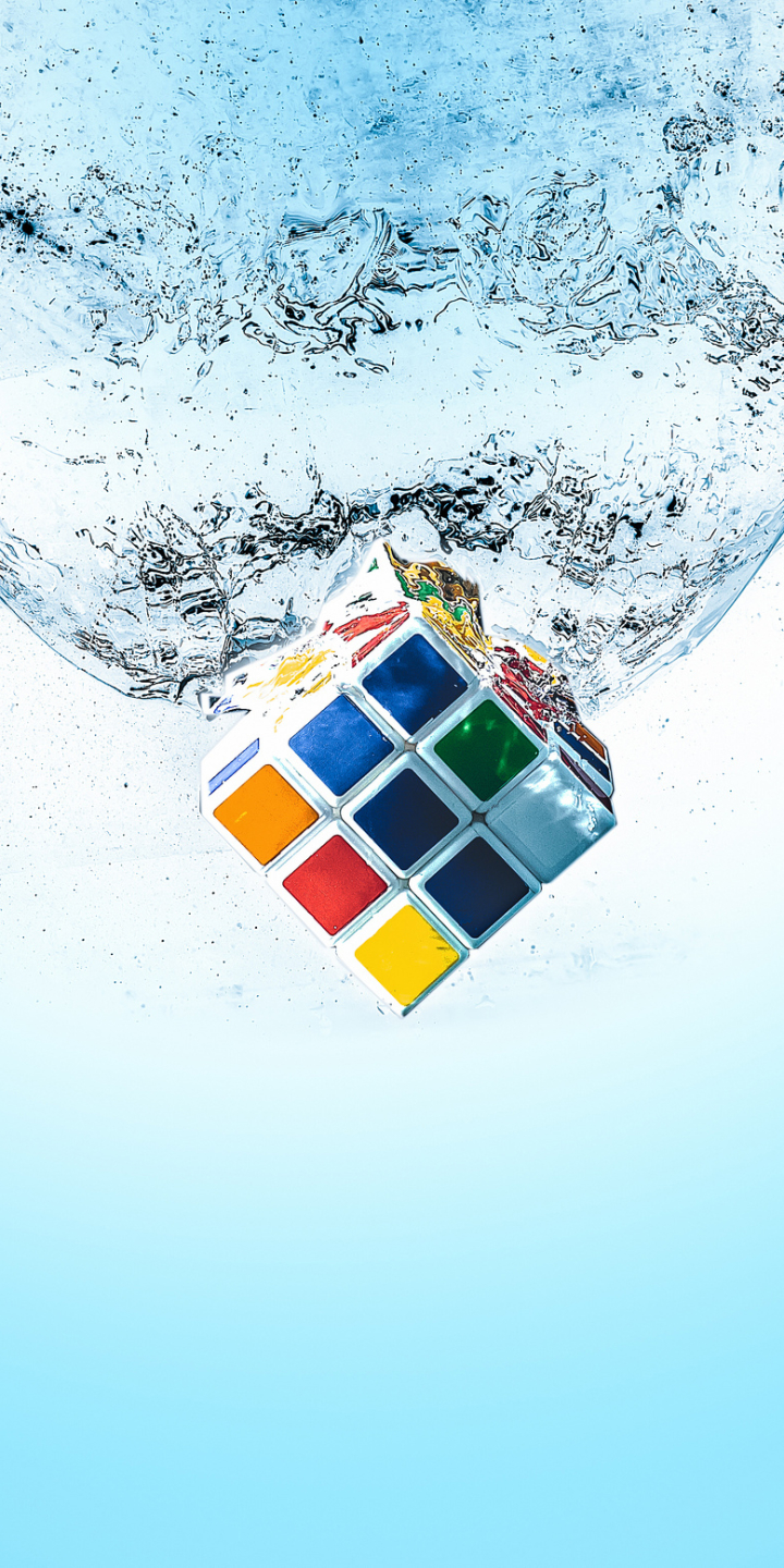 Download mobile wallpaper Water, Splash, Game, Rubik's Cube for free.