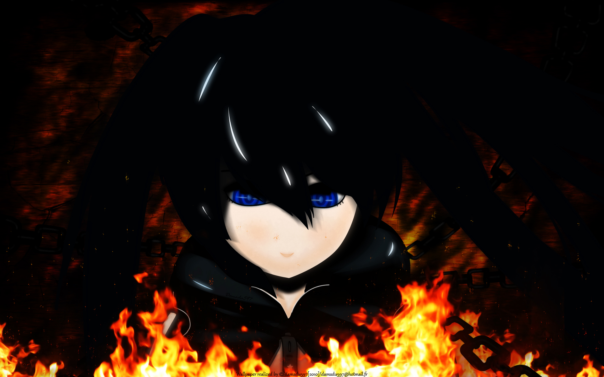 Free download wallpaper Anime, Fire, Black Rock Shooter, Dark on your PC desktop