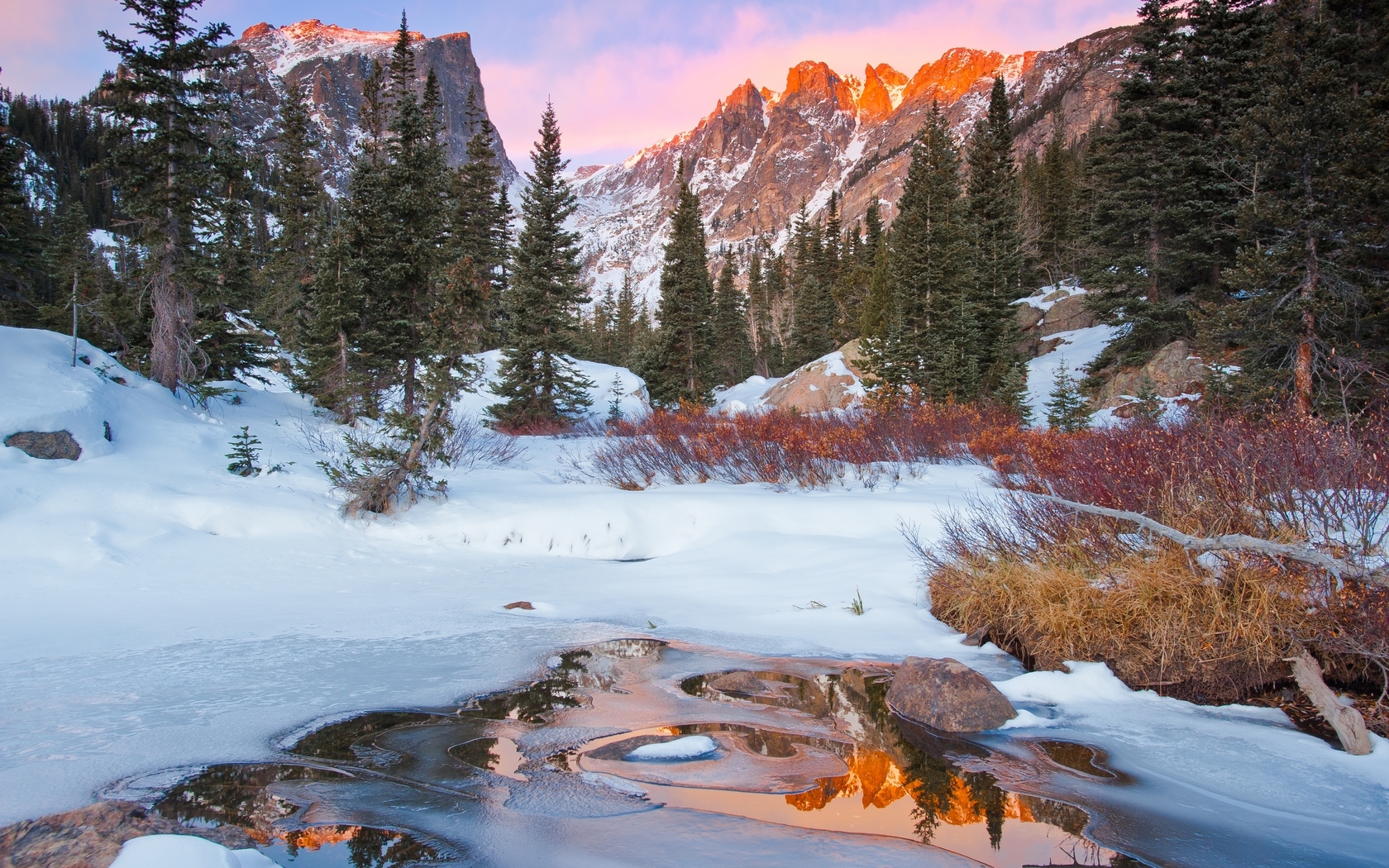 Free download wallpaper Landscape, Trees, Snow, Mountains on your PC desktop