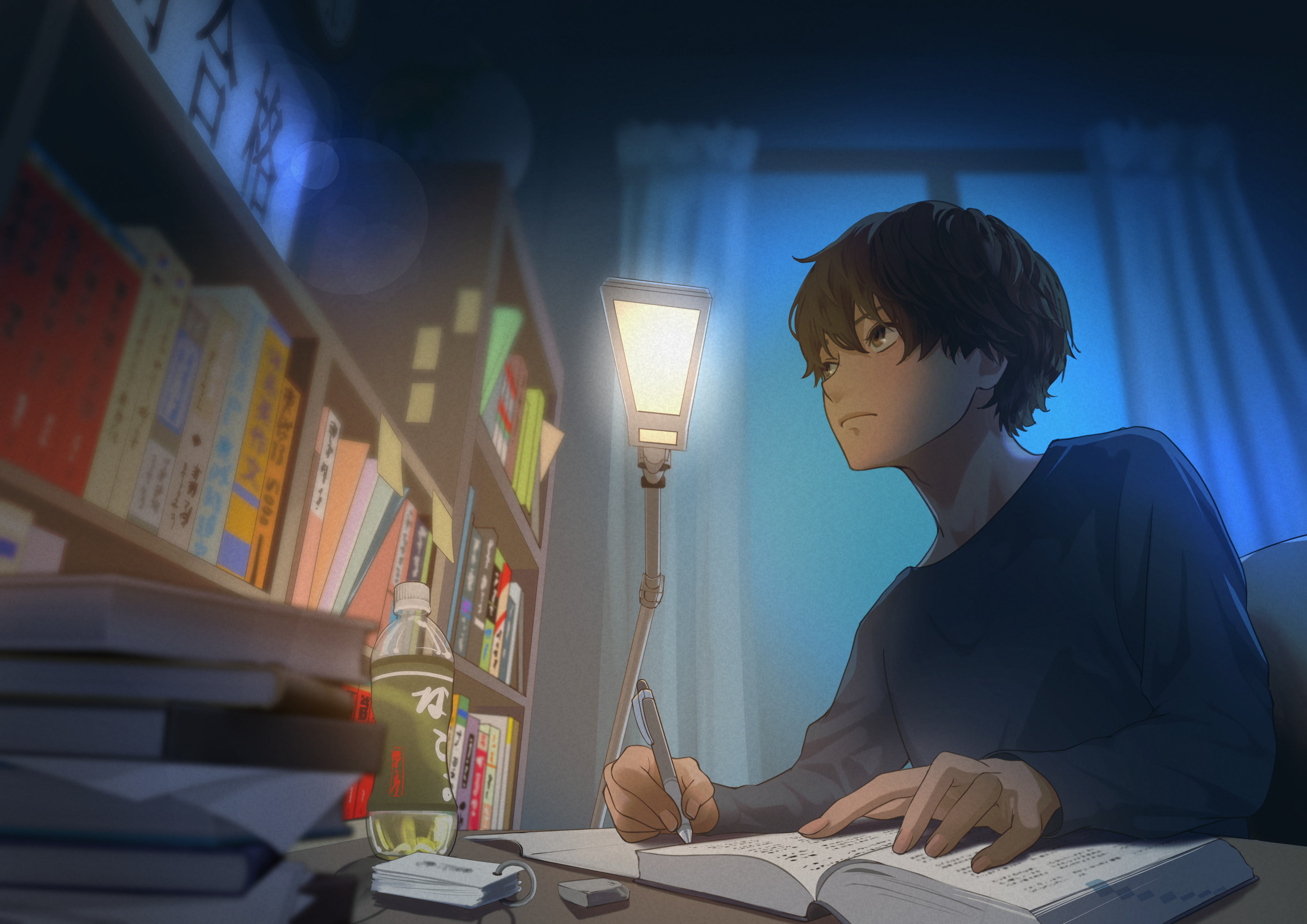 Free download wallpaper Anime, Night, Lantern, Room, Original, Short Hair on your PC desktop