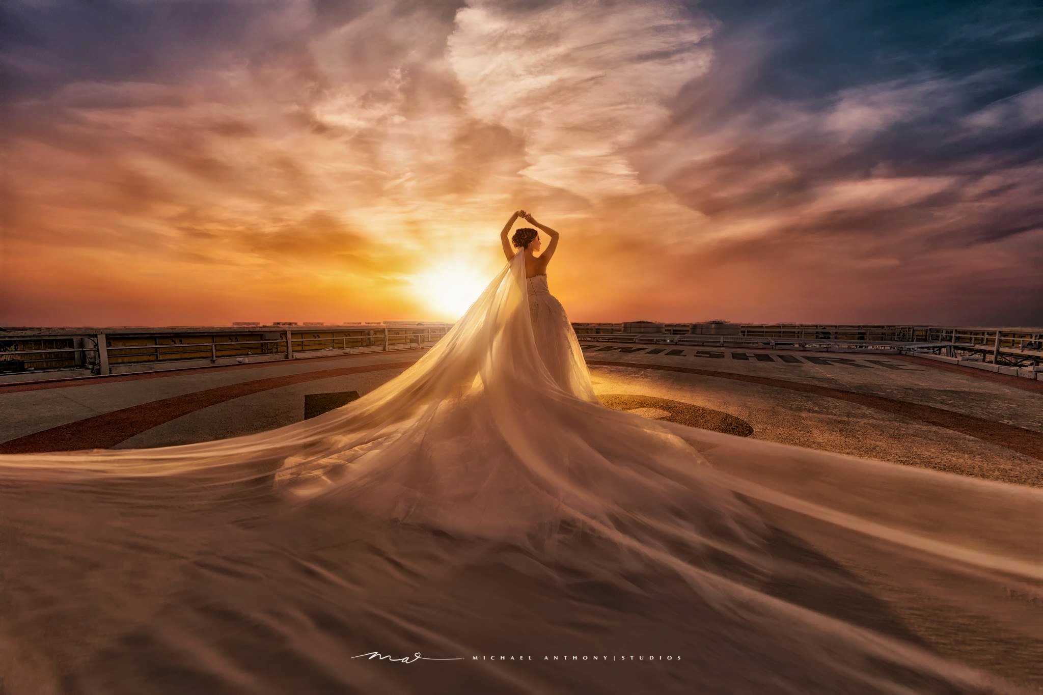 Free download wallpaper Sunset, Bride, Women, Wedding Dress on your PC desktop