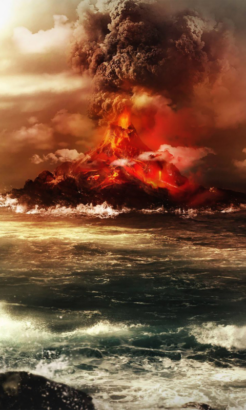 Download mobile wallpaper Landscape, Water, Smoke, Ocean, Earth, Explosion, Cloud, Volcano, Volcanoes for free.