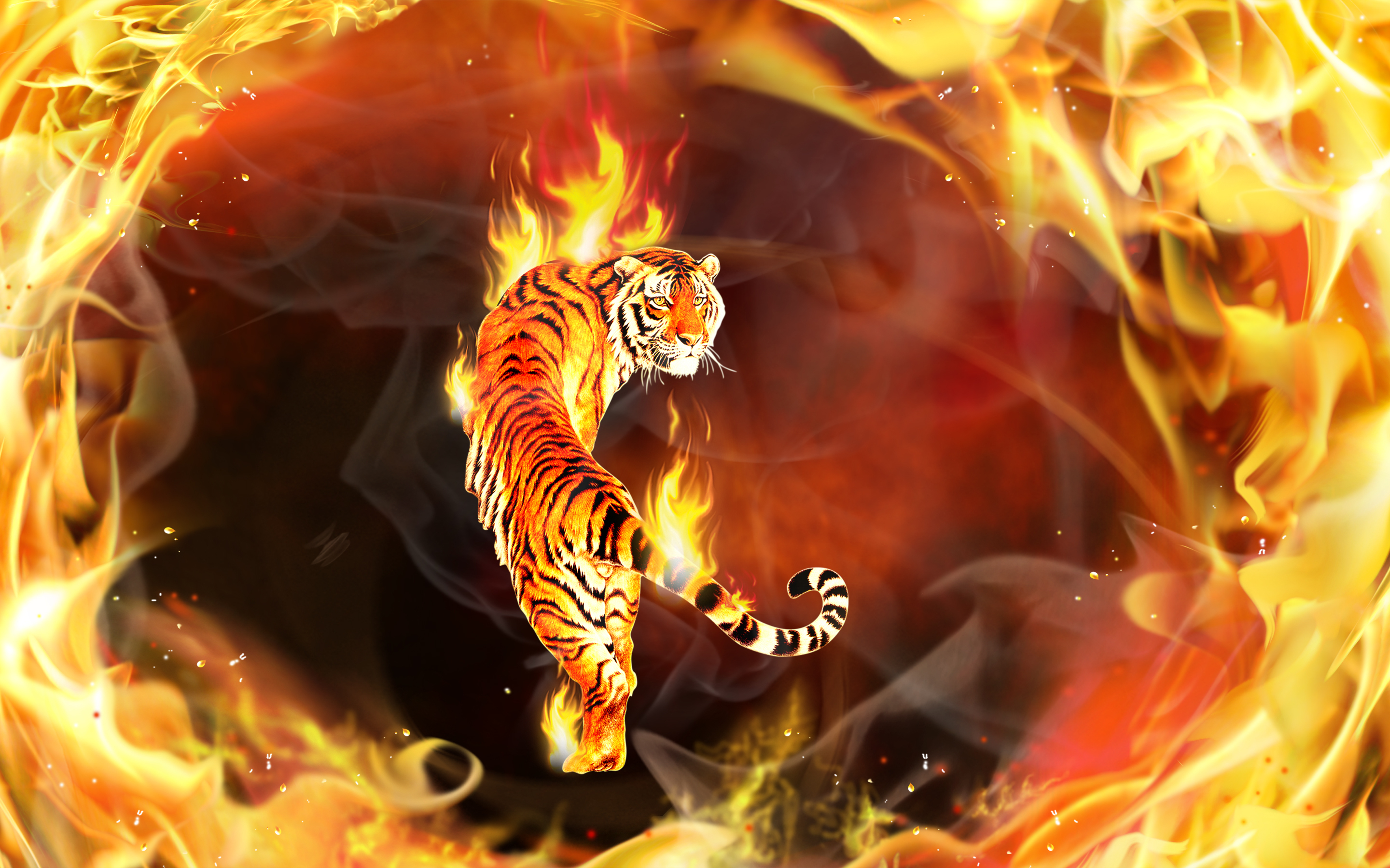 PCデスクトップにファンタジー, 火炎, 3D, 虎, サイケデリック, 火, Cg, ファンタジー動物画像を無料でダウンロード