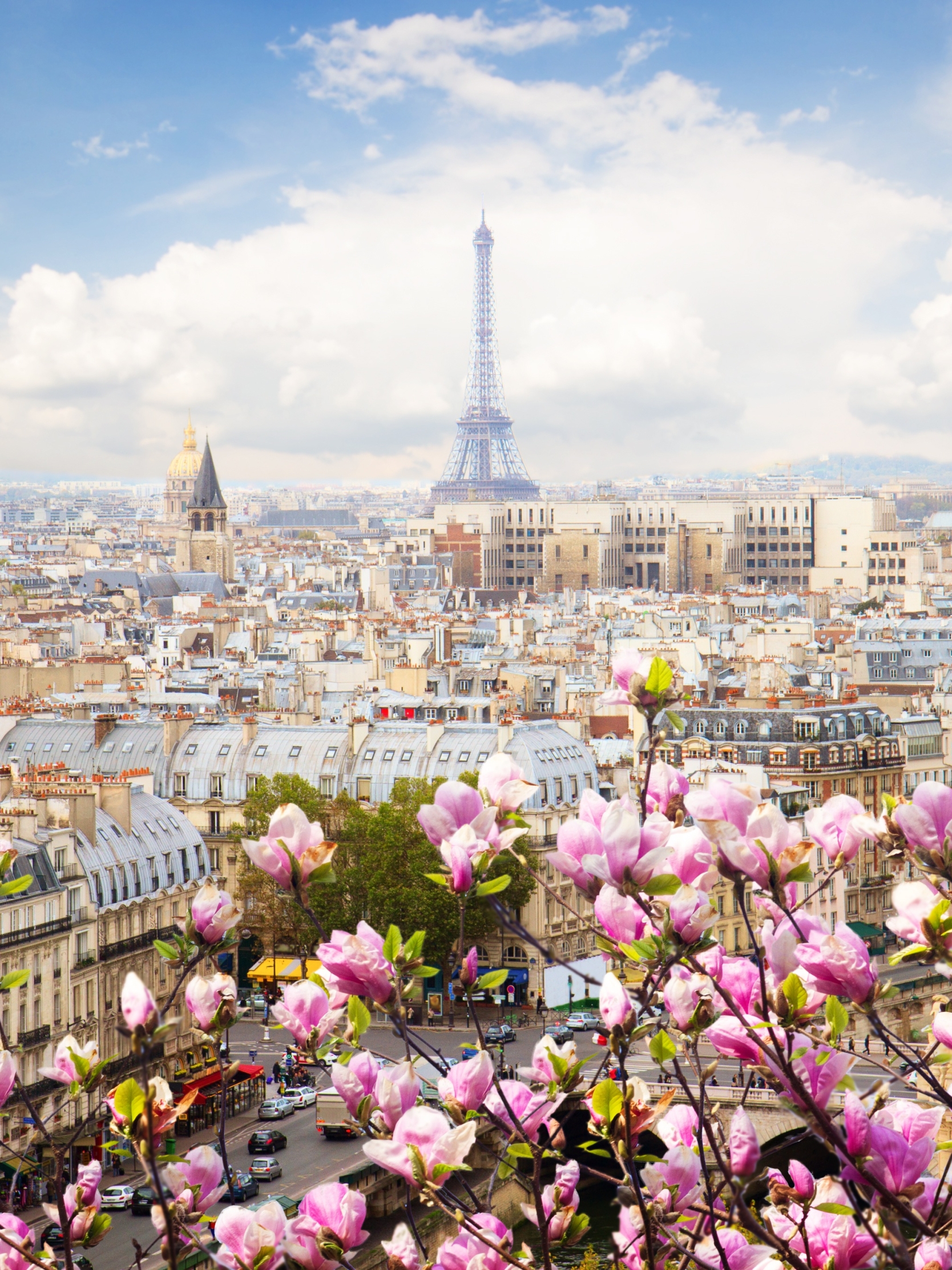 Download mobile wallpaper Cities, Paris, Eiffel Tower, City, France, Cityscape, Spring, Blossom, Man Made for free.