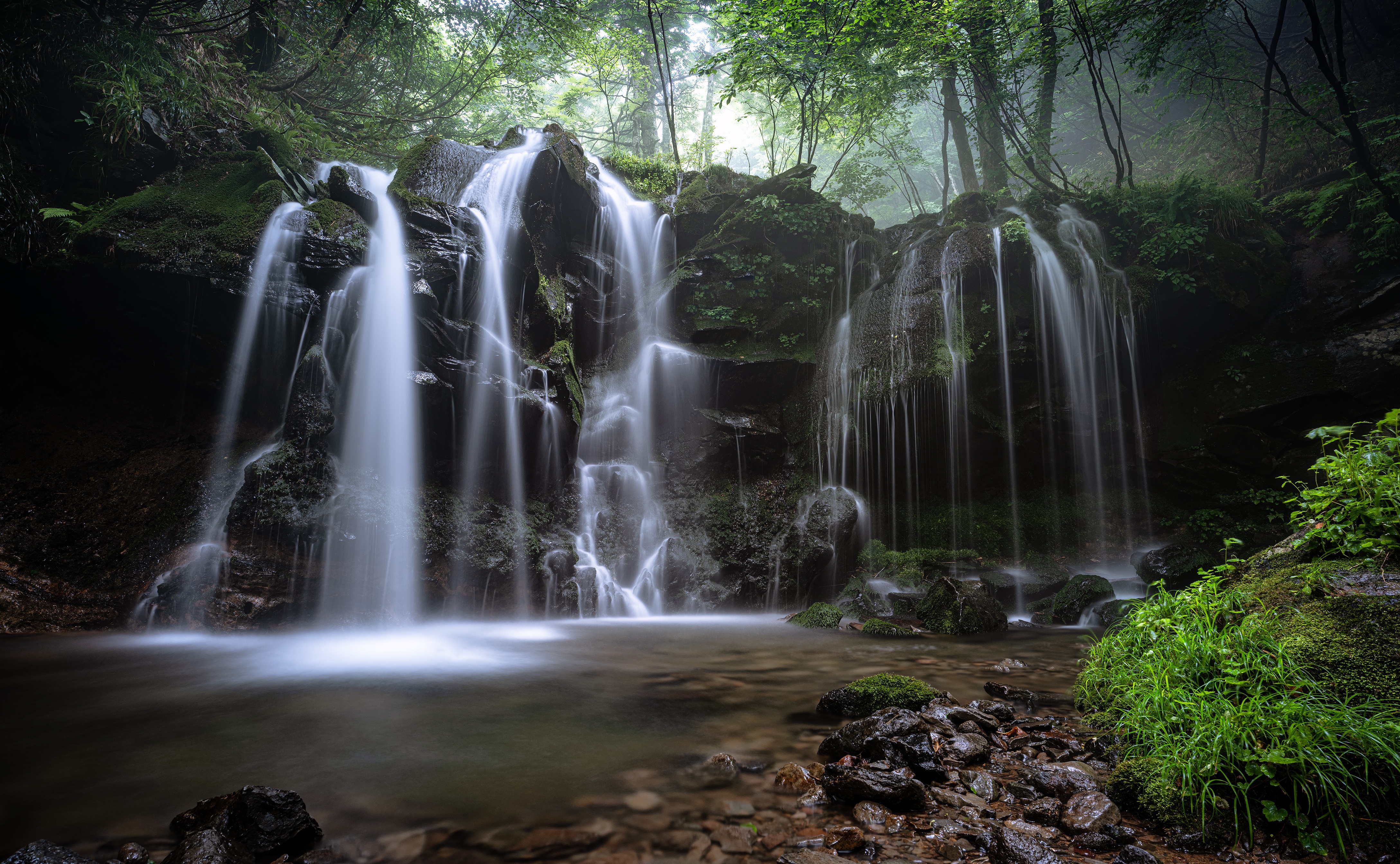 Free download wallpaper Nature, Waterfalls, Waterfall, Vegetation, Earth, Stream on your PC desktop