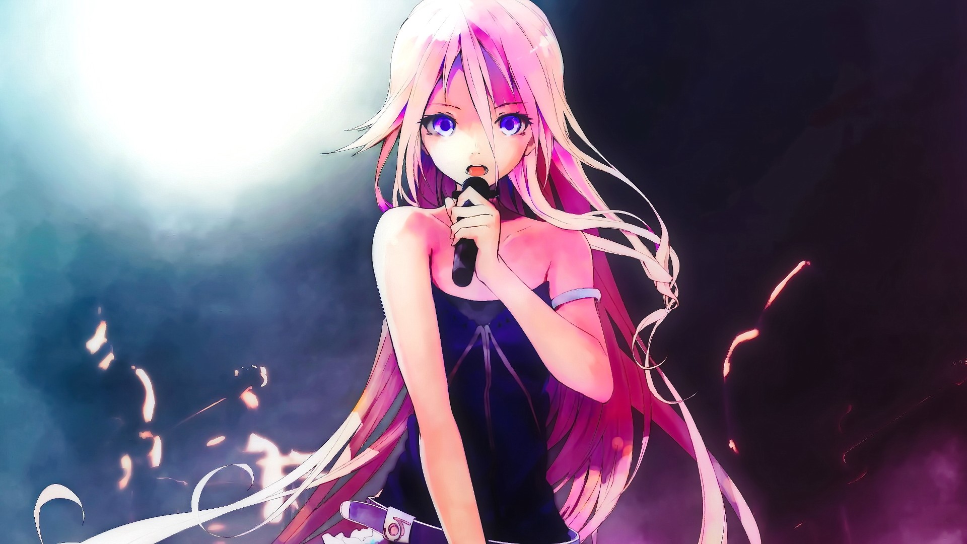 Download mobile wallpaper Music, Anime, Vocaloid, Blue Eyes, Belt, Pink Hair, Long Hair, Black Dress, Ia (Vocaloid) for free.