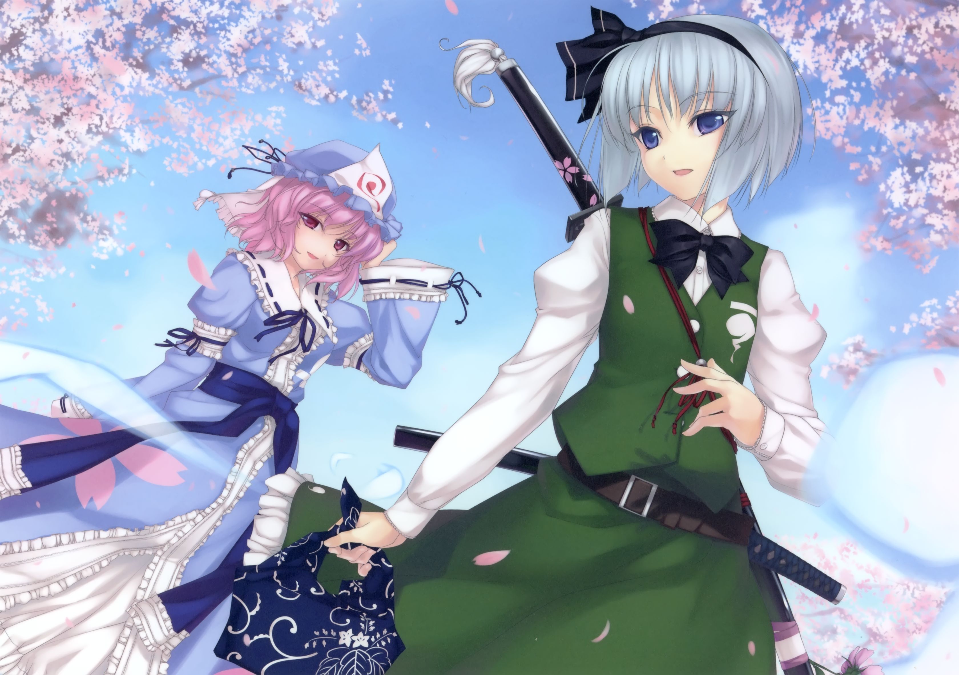 Téléchargez gratuitement l'image Animé, Touhou, Youmu Konpaku, Yuyuko Saigyouji sur le bureau de votre PC