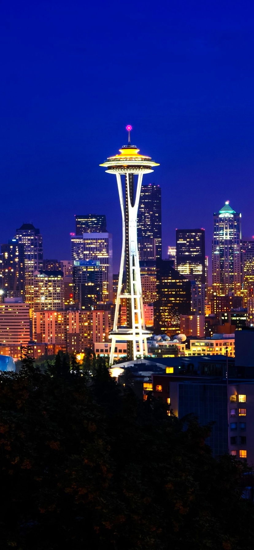 Download mobile wallpaper Cities, Night, City, Light, Seattle, Man Made, Space Needle for free.